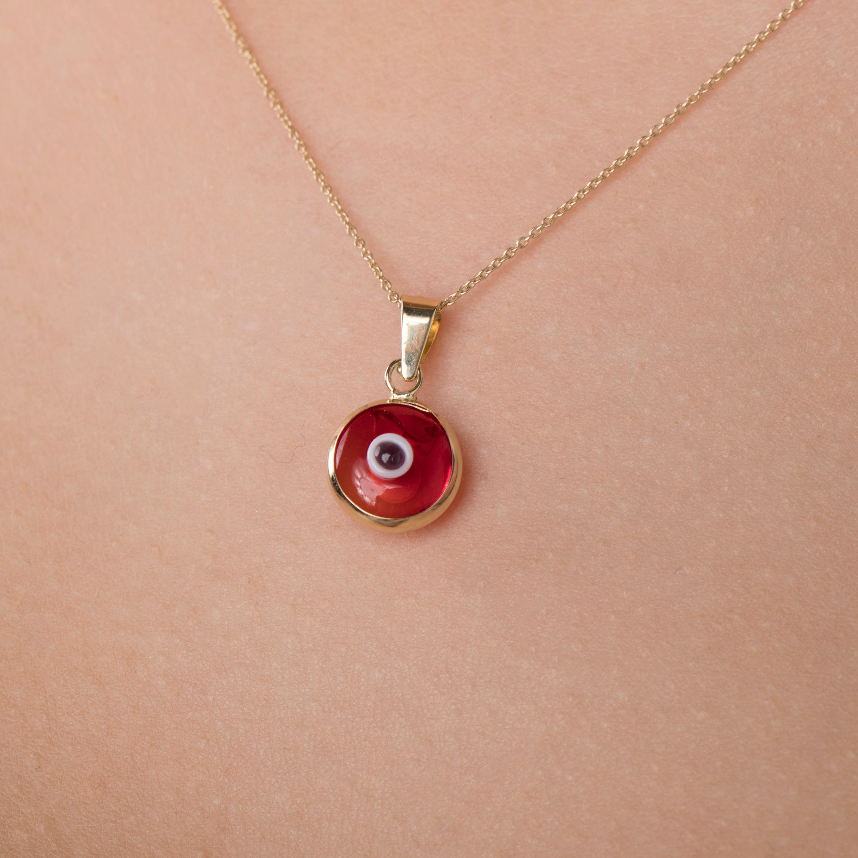 Red Evil Eye Pendant Necklace in 14K Gold