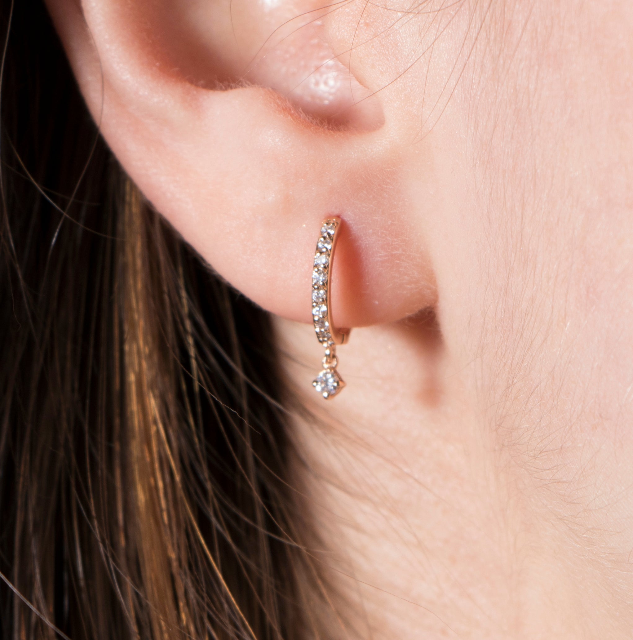 Minimal Diamond Dangle Hoop Earrings in 14K Gold