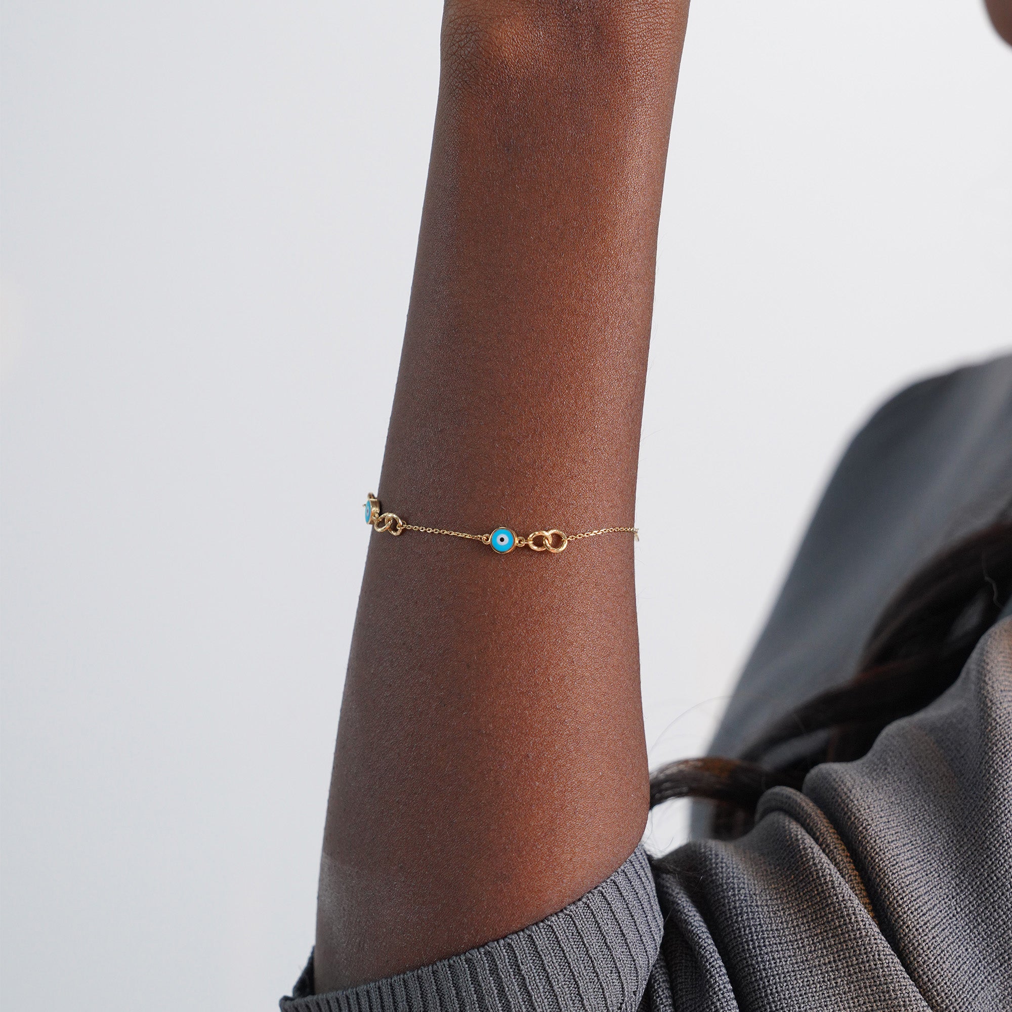 Turquoise Evil Eye Interlocking Evil Eye Bracelet in 14K Gold