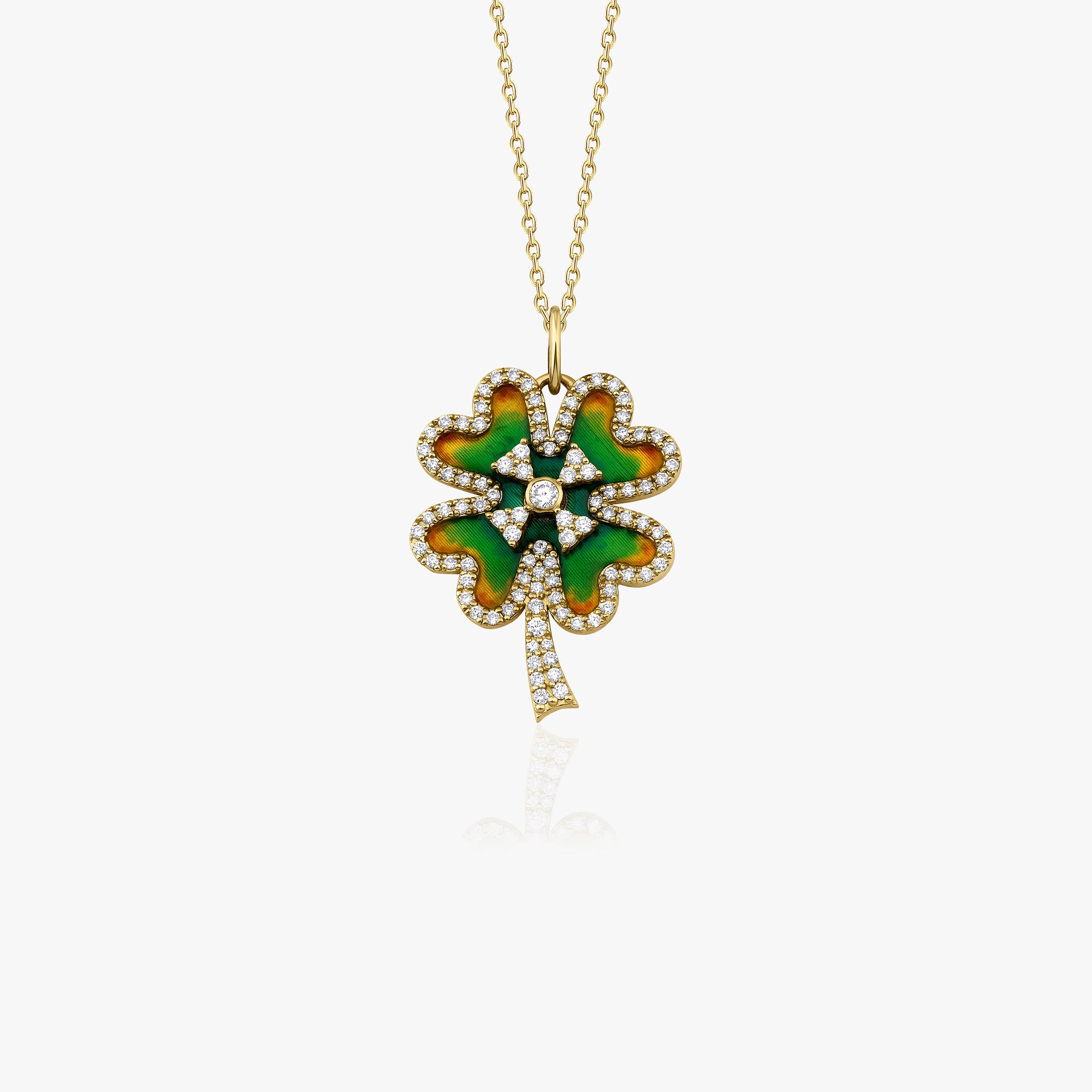 Diamond Clover Pendant Necklace Available in 14K and 18K Gold / FORTUNA