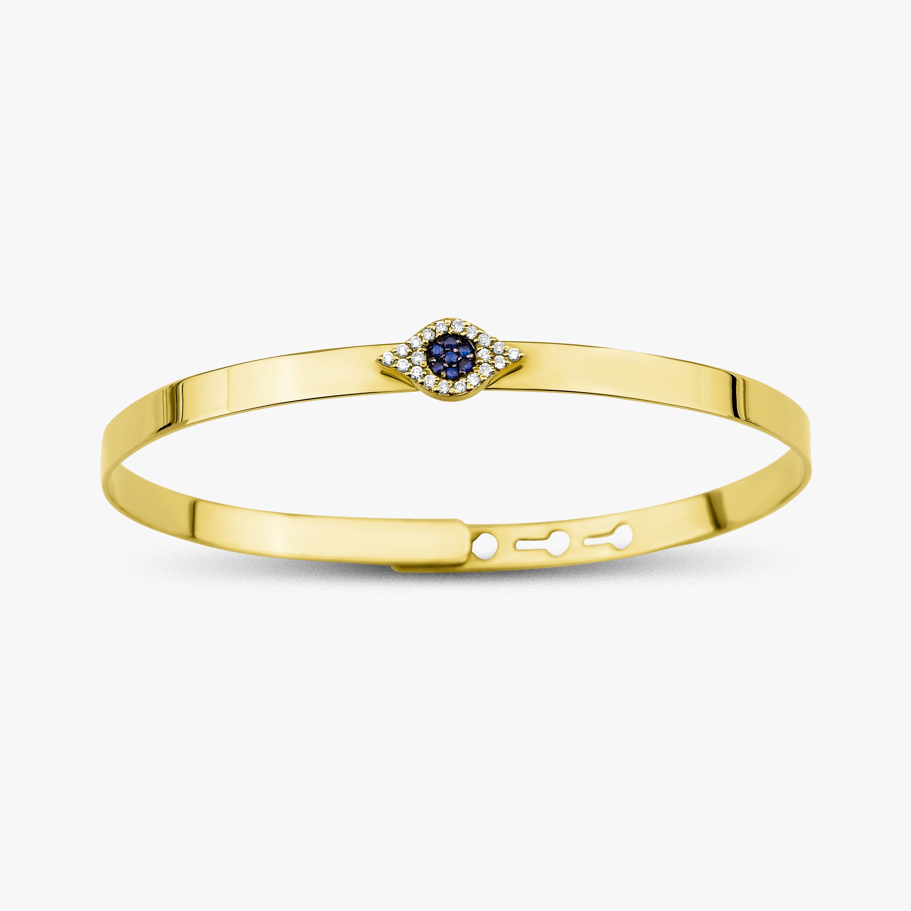 14K Gold Diamond and Sapphire Evil Eye Bangle Bracelet