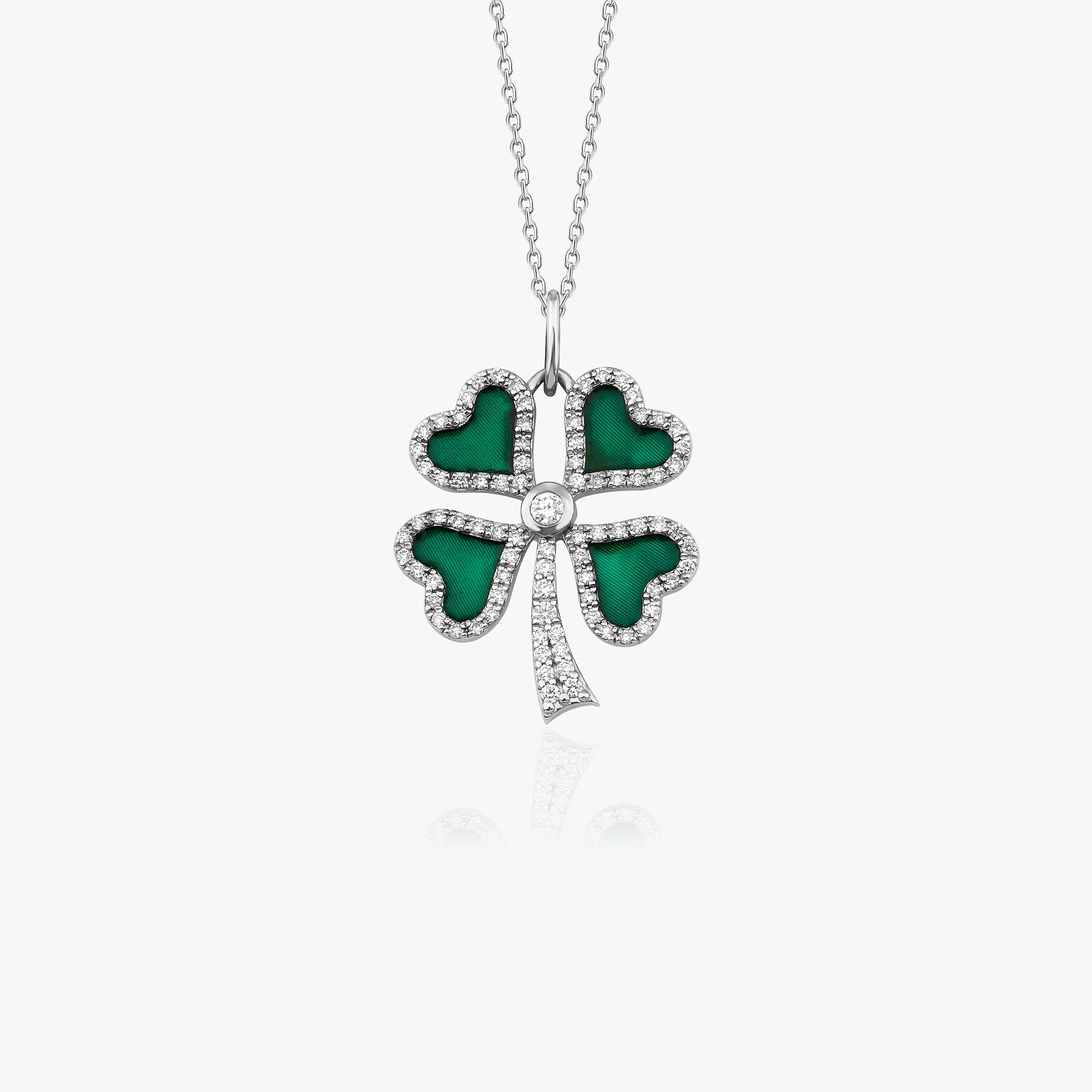 Diamond Green Clover Pendant Necklace / FORTUNA
