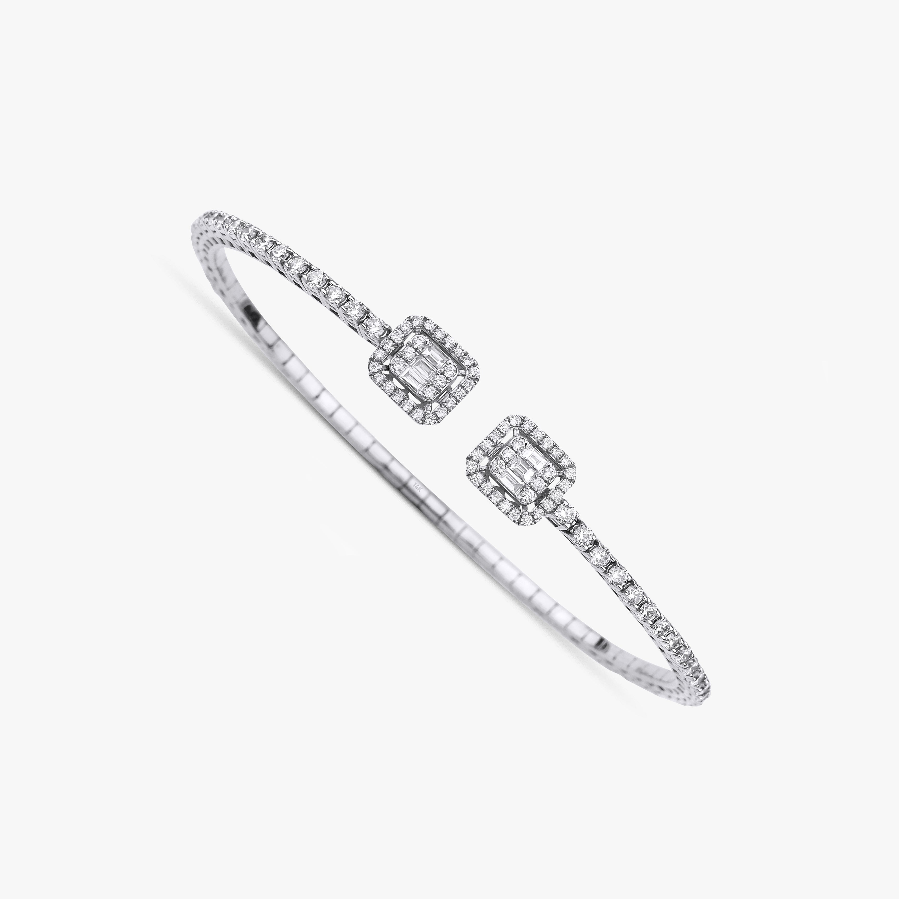 Flexible Diamond Bangle With Baguette and Round Diamonds in 14K Gold