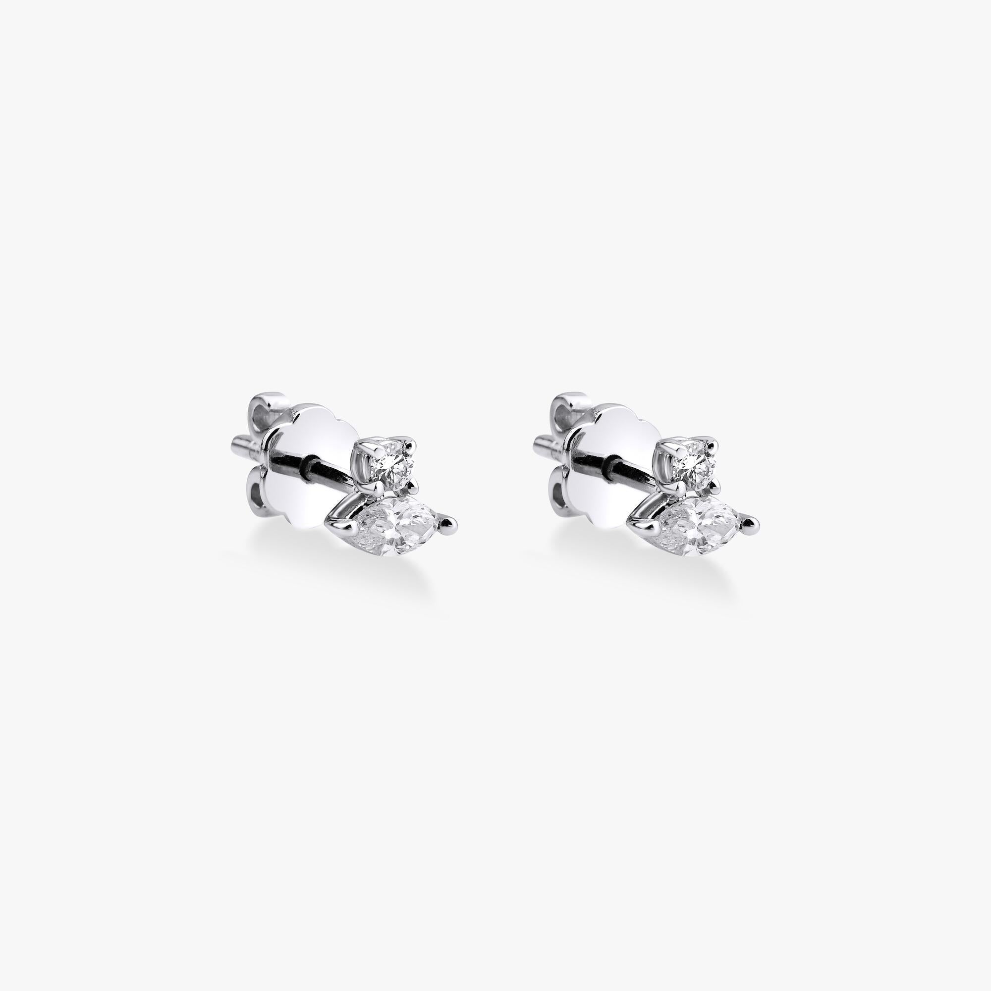 Marquise and Round Cut Diamond Studs Available in 14K and 18K Gold