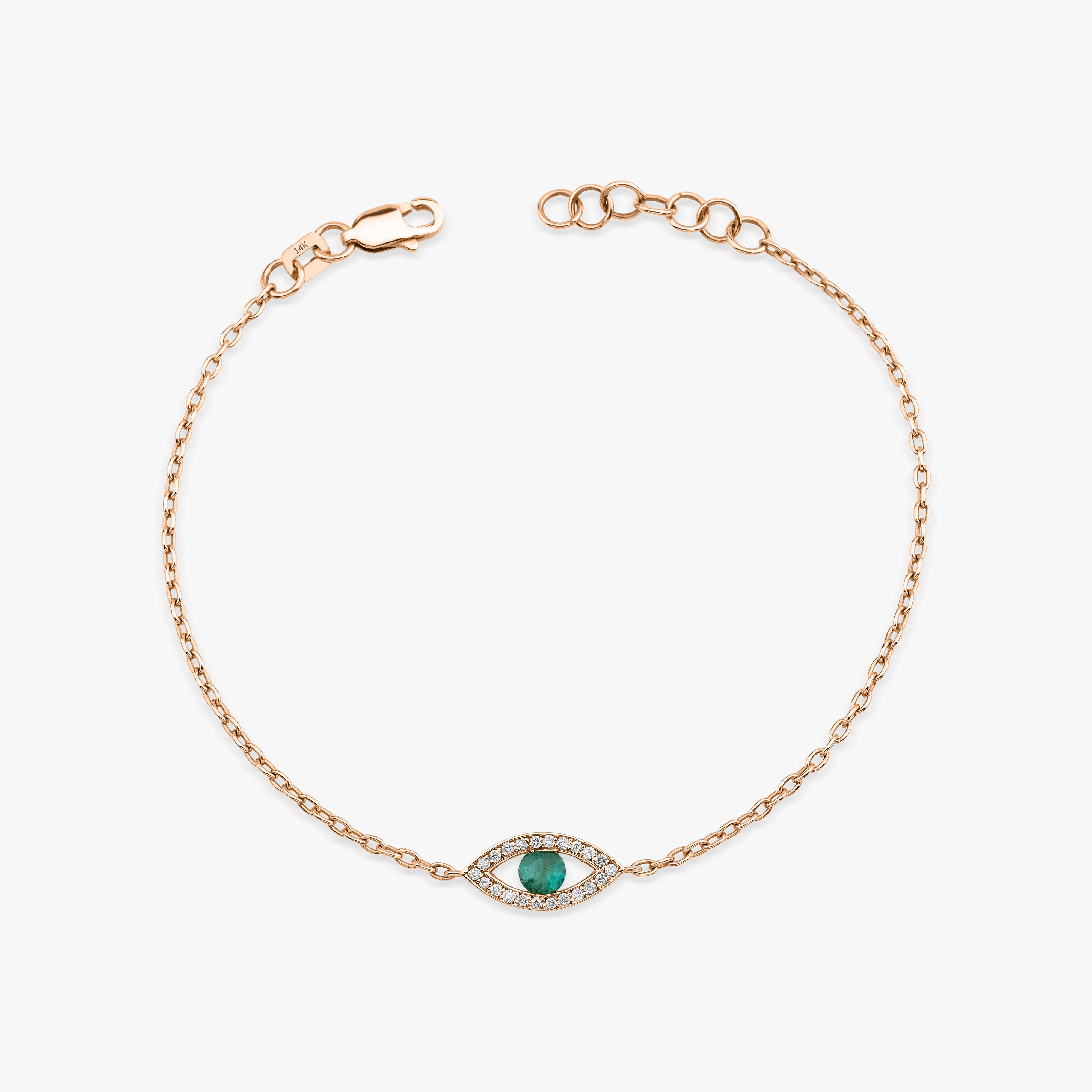Emerald and Diamond Evil Eye Bracelet Available in 14K Gold and 18K Gold