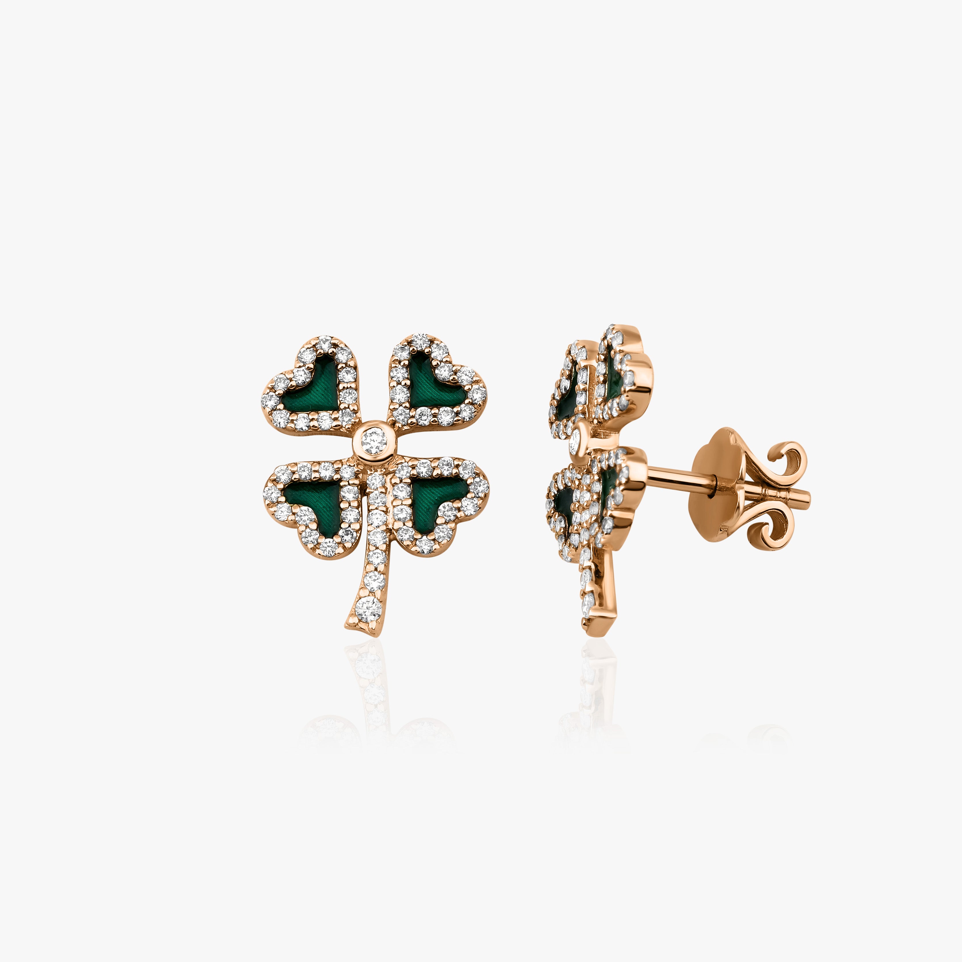 Diamond Green Clover Stud Earrings / FORTUNA