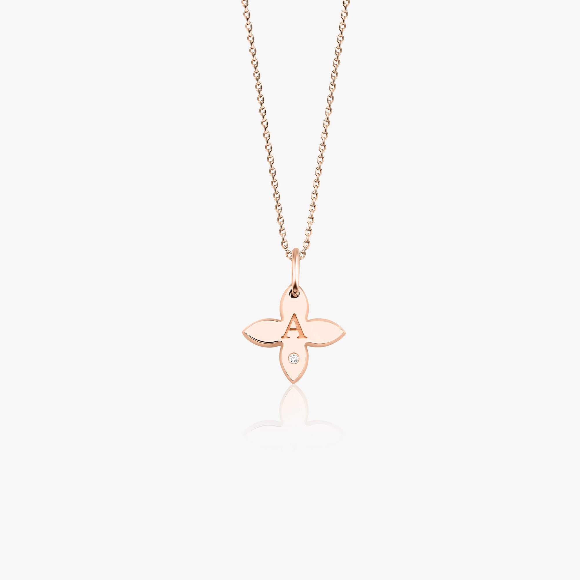 Birthstone Initial Clover Necklace in 14K Gold