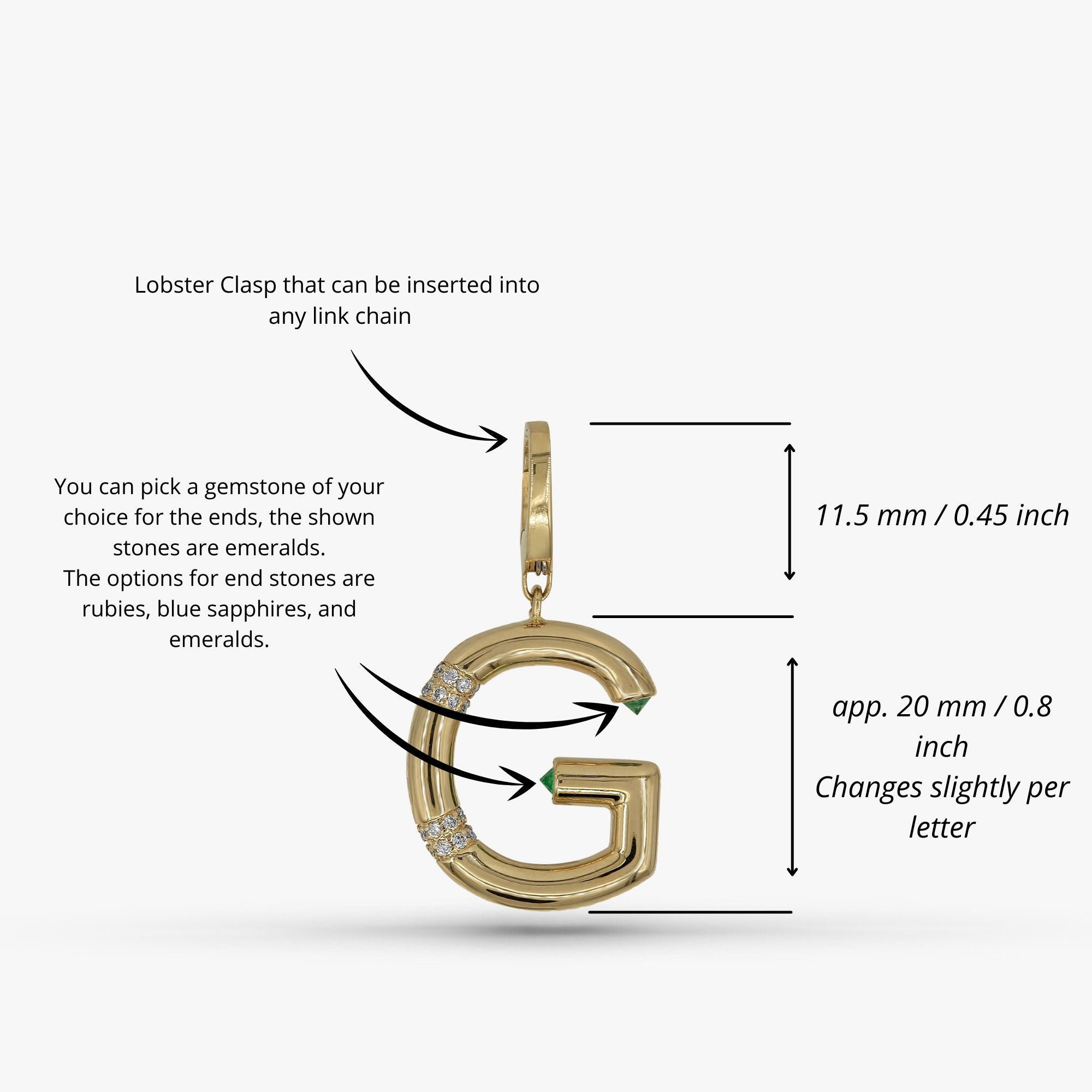 Large Gemstone and Diamond Initial Pendant in 14k Gold