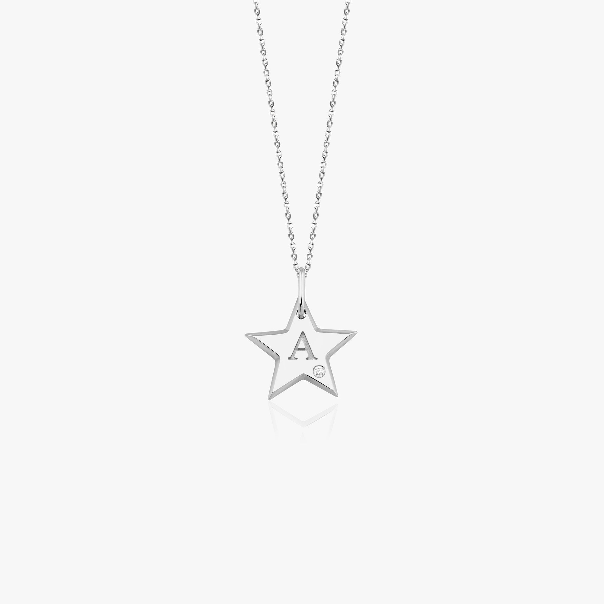 Birthstone Star Initial Pendant Necklace in 14K Gold