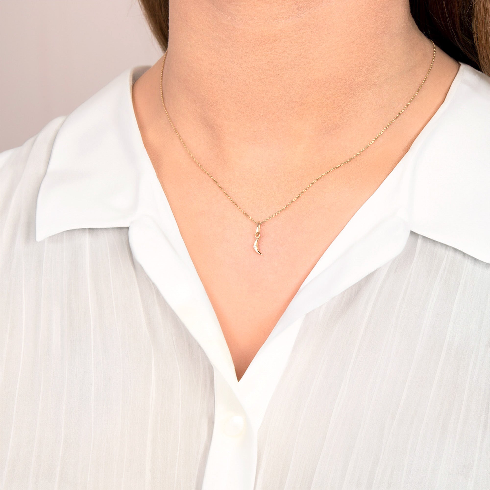 Itty Bitty Tiny Diamond Crescent Necklace in 14K Gold