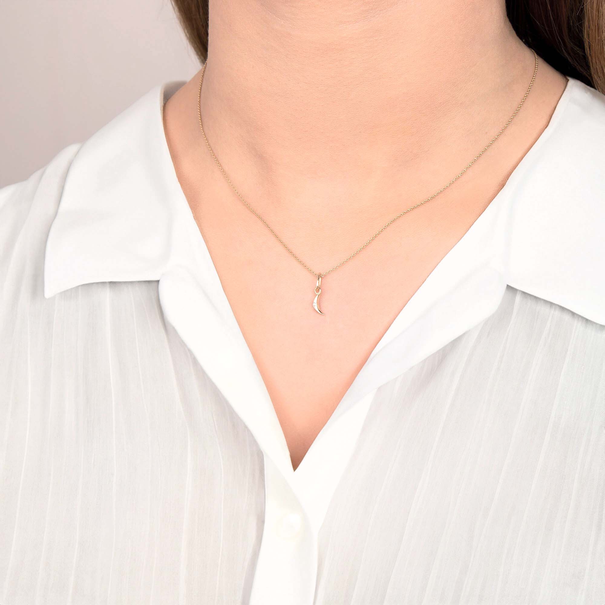 Itty Bitty Tiny Diamond Crescent Necklace in 14K Gold