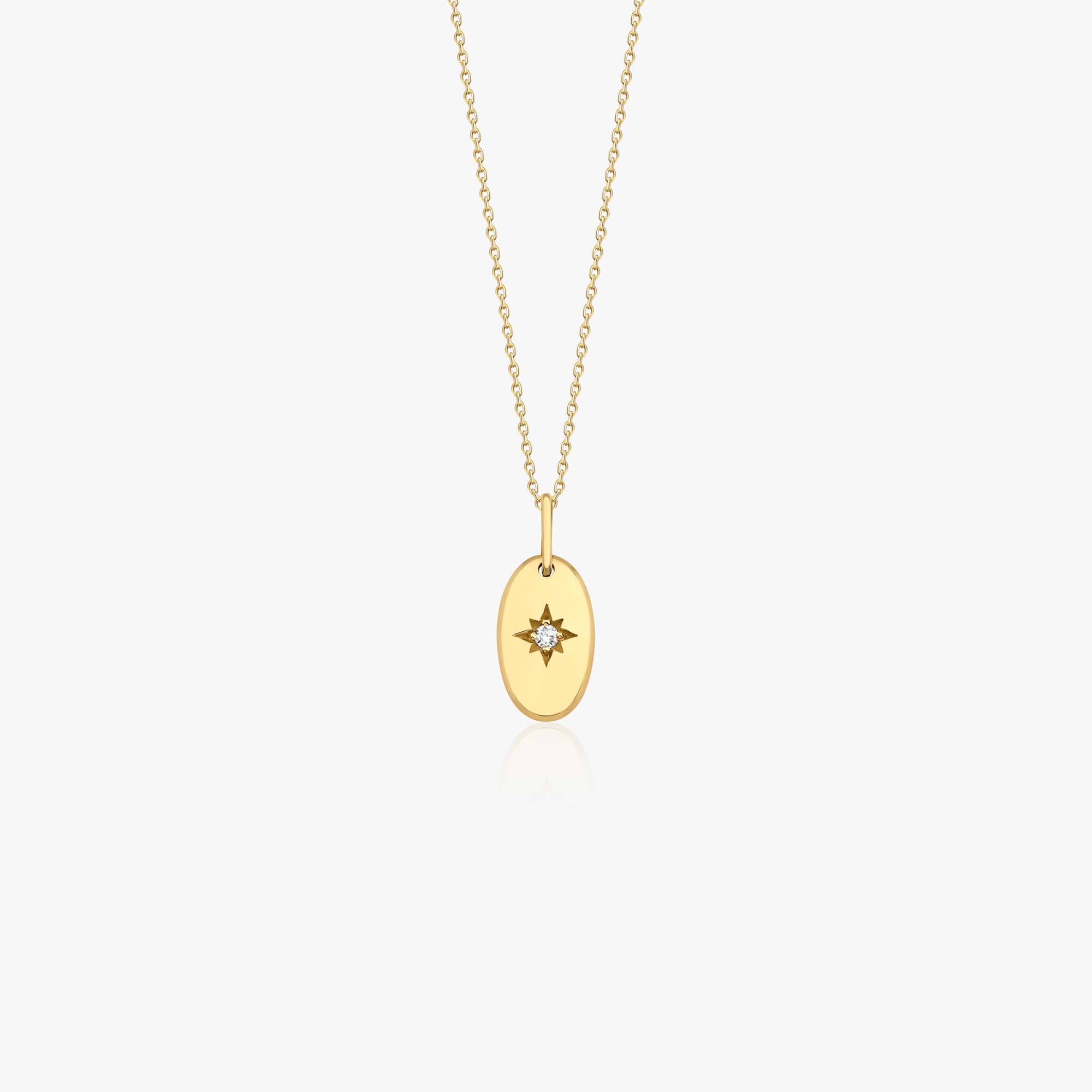 Mini Diamond Oval North Star Necklace in 14K Gold
