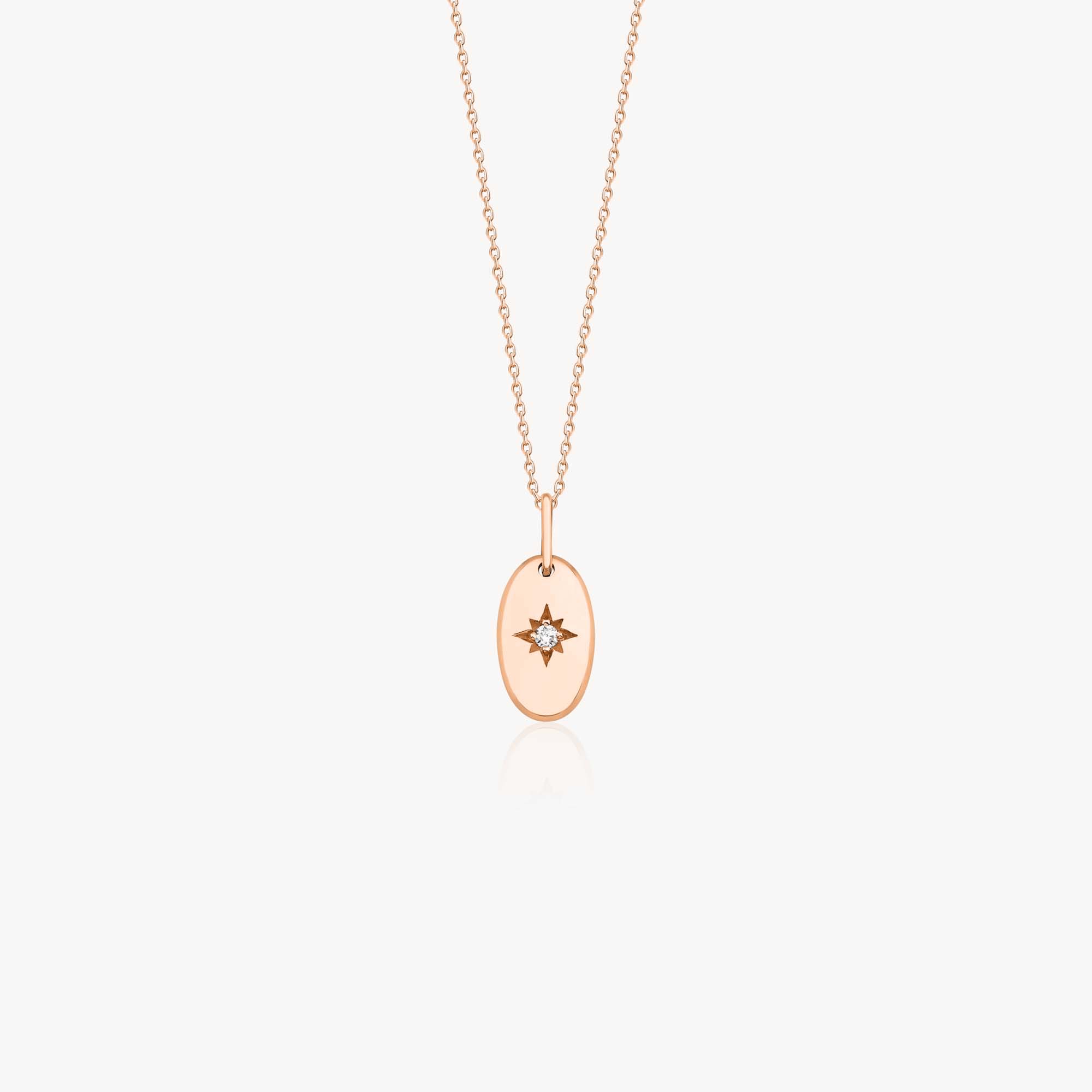 Mini Diamond Oval North Star Necklace in 14K Gold