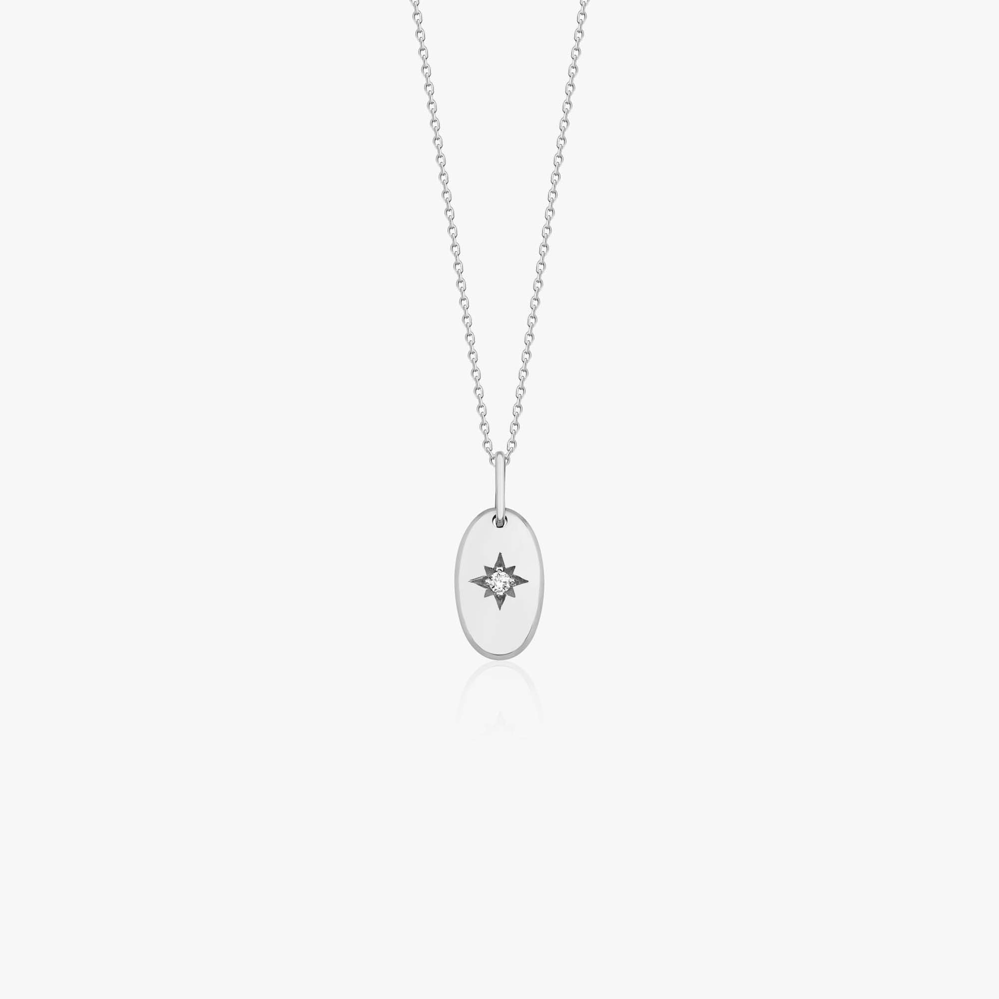Mini Diamond Oval North Star Necklace in 14K Gold