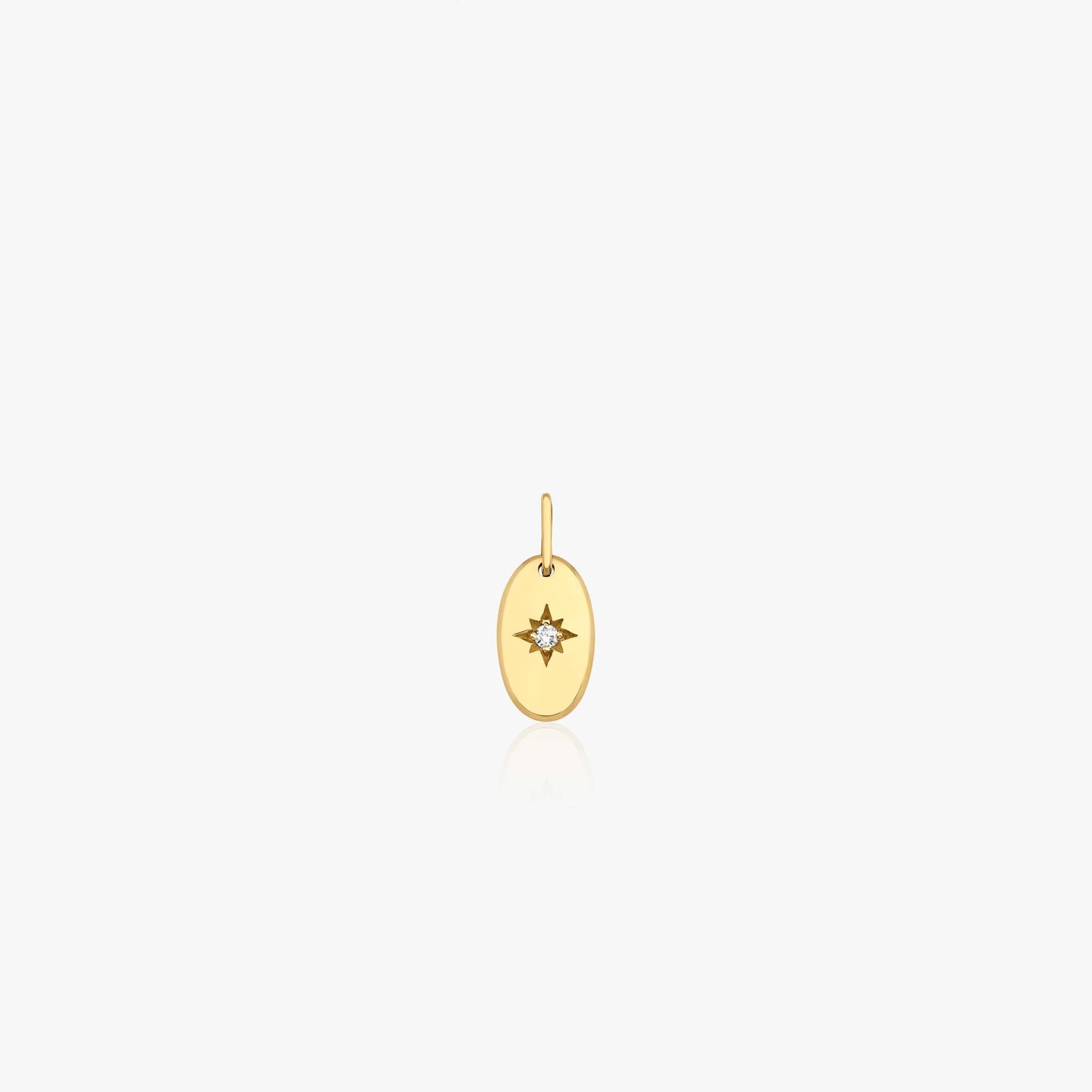 Mini Diamond Oval North Star Pendant in 14K Gold