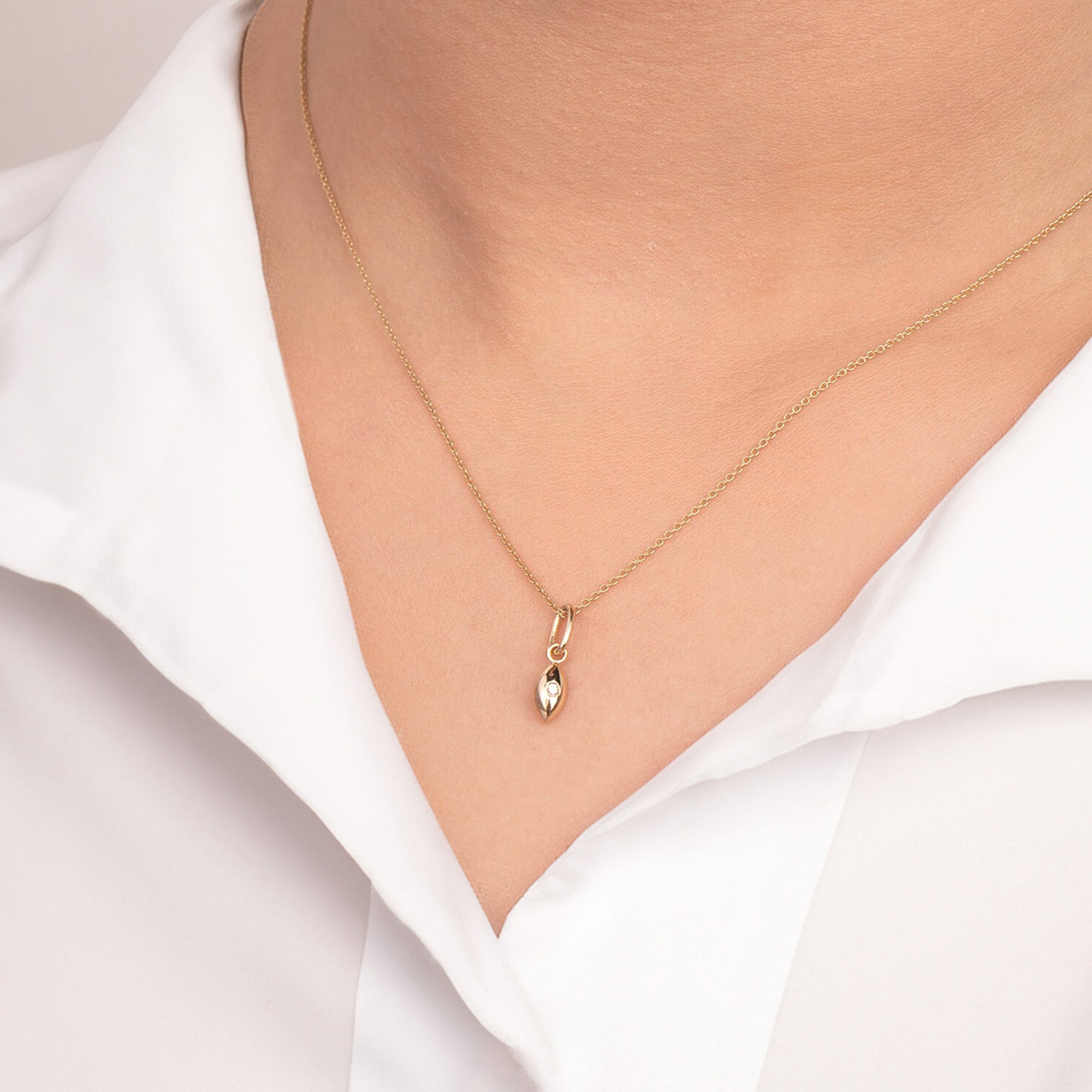Itty Bitty Tiny Diamond Evil Eye Necklace in 14K Gold