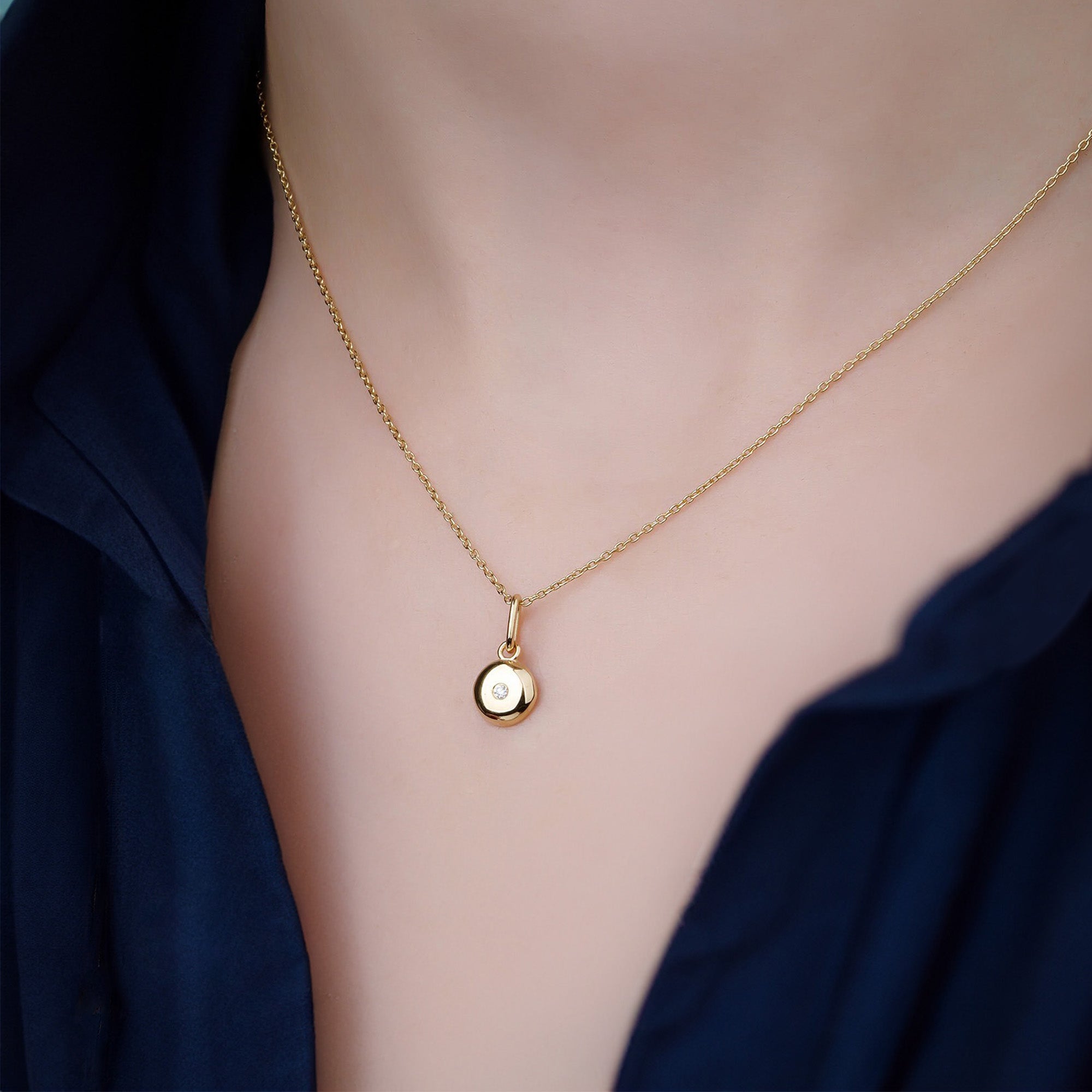Itty Bitty Tiny Diamond Karma Necklace in 14K Gold