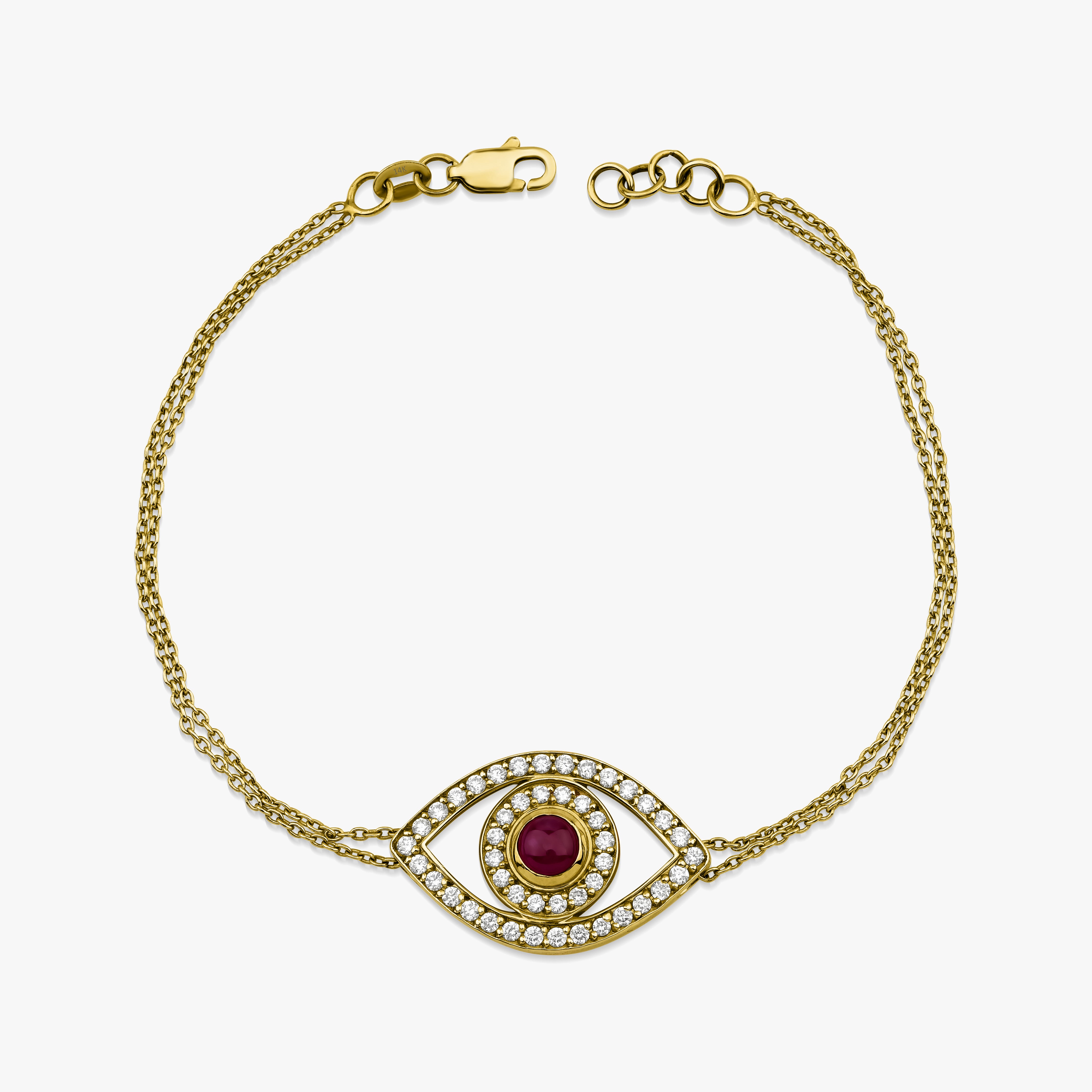 RUBY AND DIAMOND EVIL EYE BRACELET AVAILABLE IN 14K AND 18K GOLD