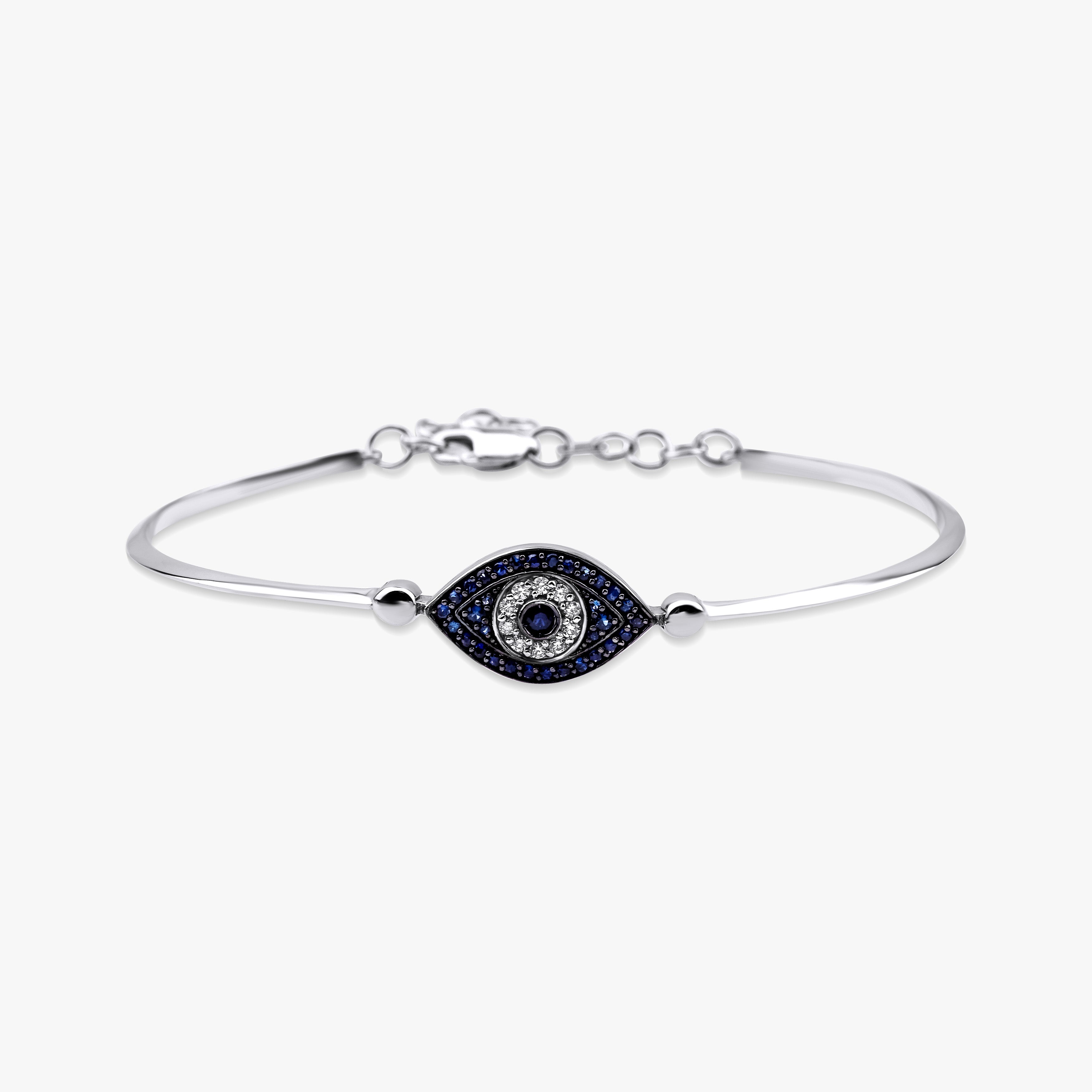 Blue Sapphire and Diamond Evil Eye Bracelet Available in 14K and 18K Gold