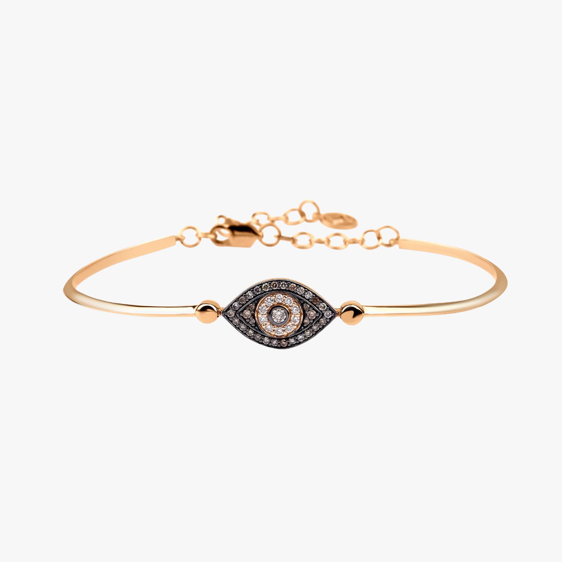 White and Chocolate Diamond Evil Eye Bracelet Available in 14K and 18K Gold