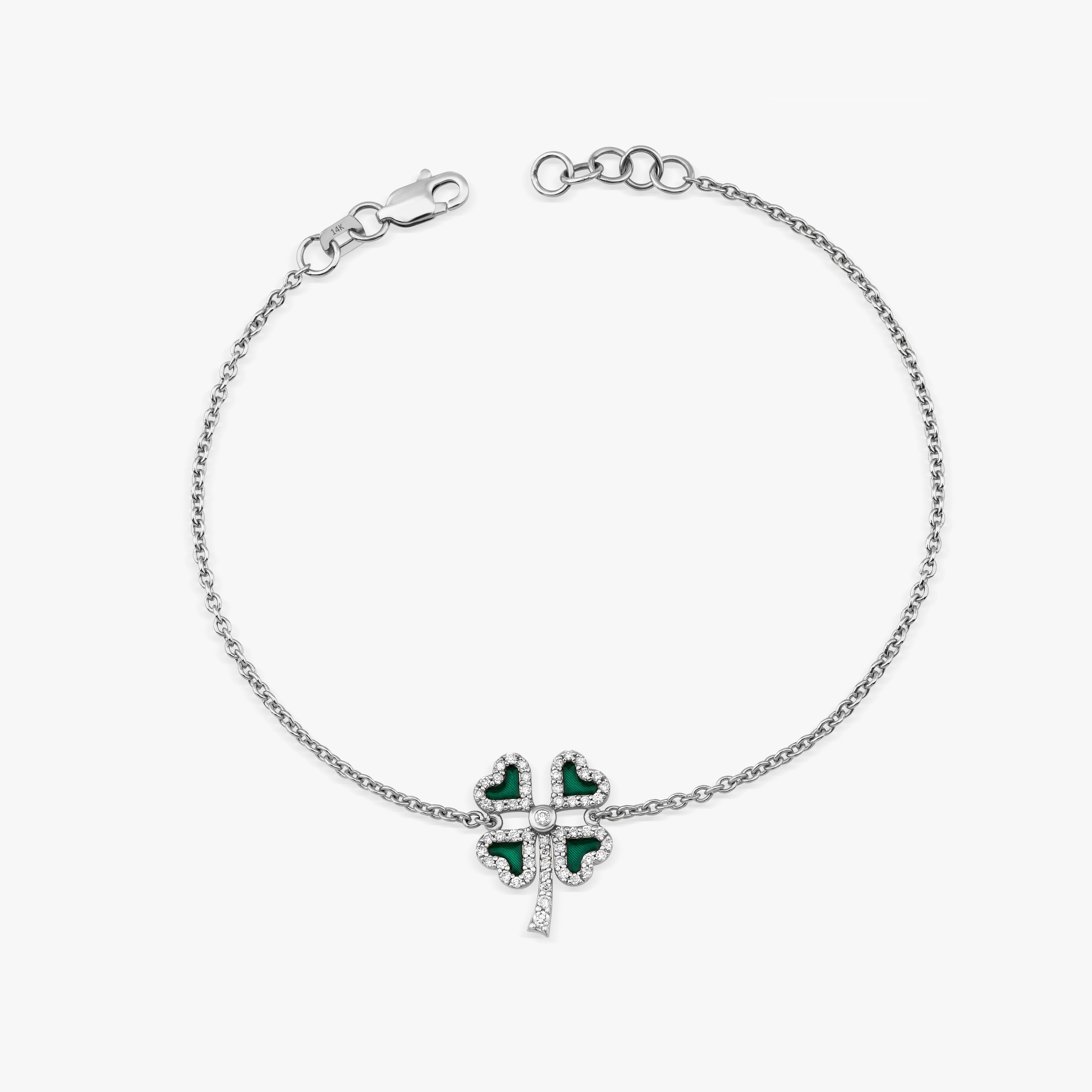 Diamond Four Leaf Clover Bracelet Available in 14K and 18K Gold / FORTUNA