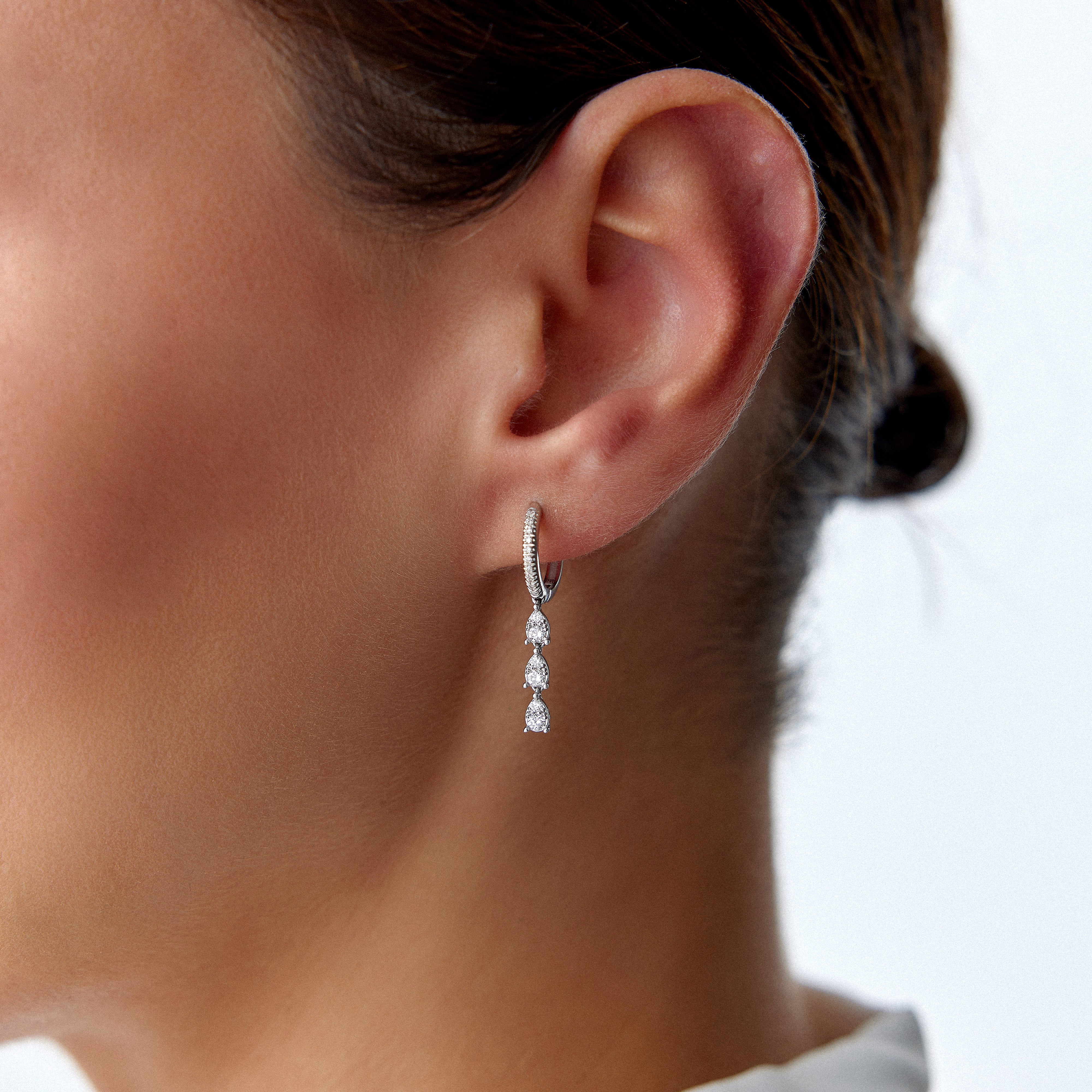 Diamond Hoop Dangle Earrings Available in 14K and 18K Gold