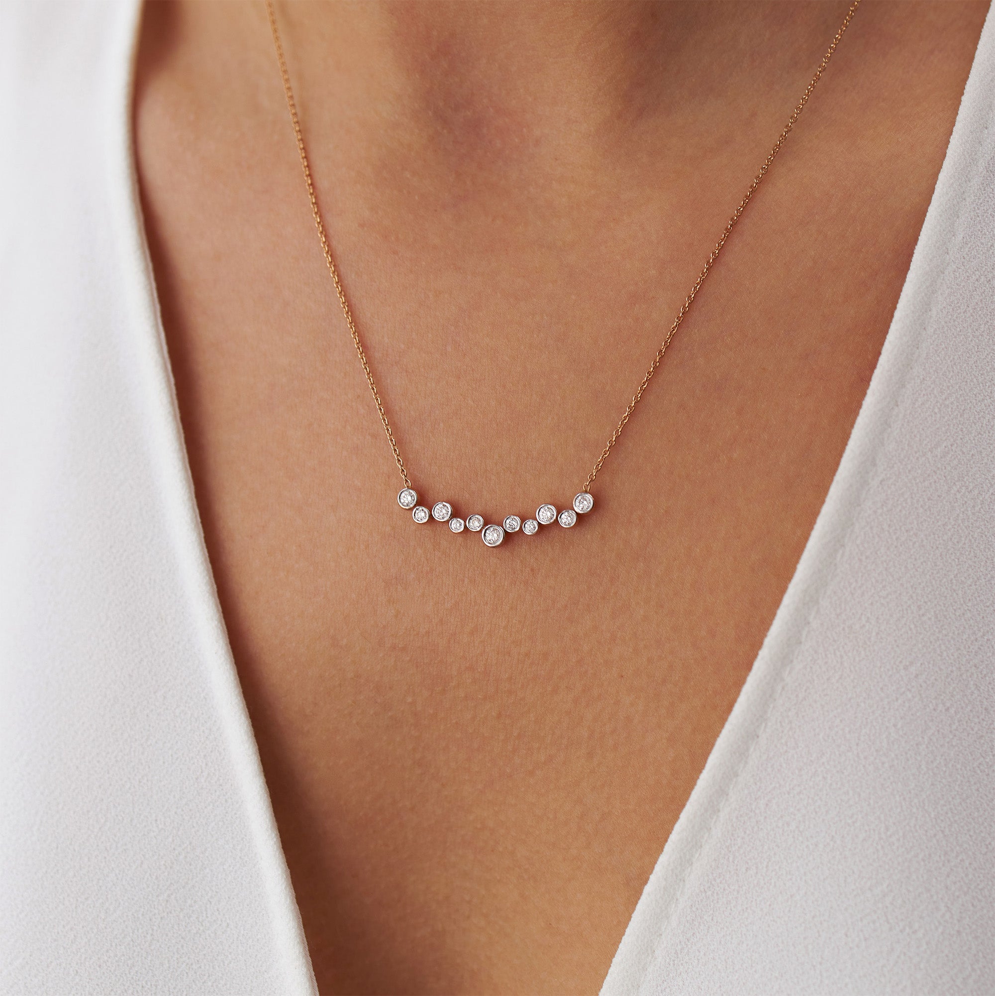 Bezel Set Diamond Bar Necklace Available in 14K and 18K Gold