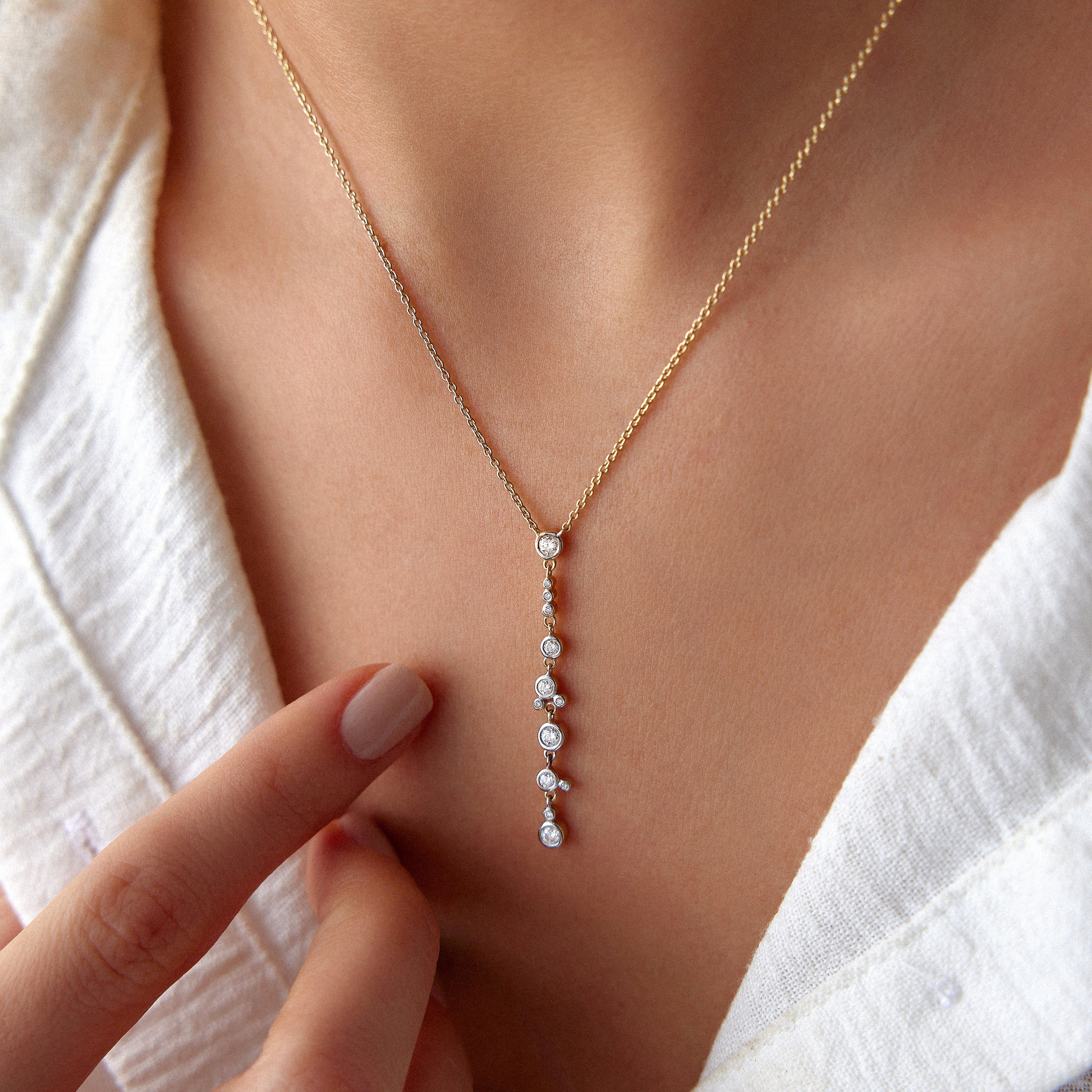 Diamond Lariat Necklace in 14K Gold / WATERFALL