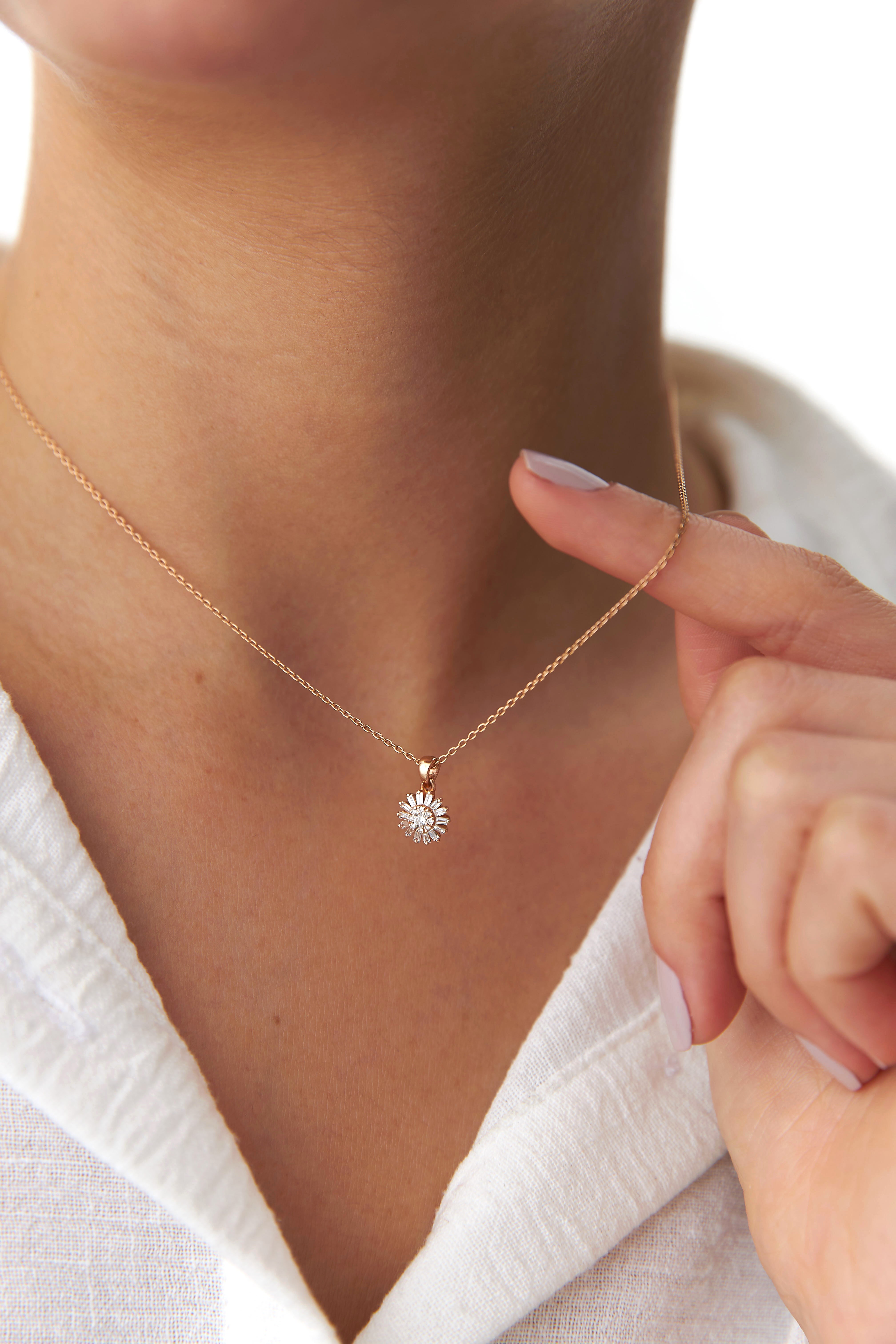 Diamond Flower Necklace Available in 14K and 18K Gold
