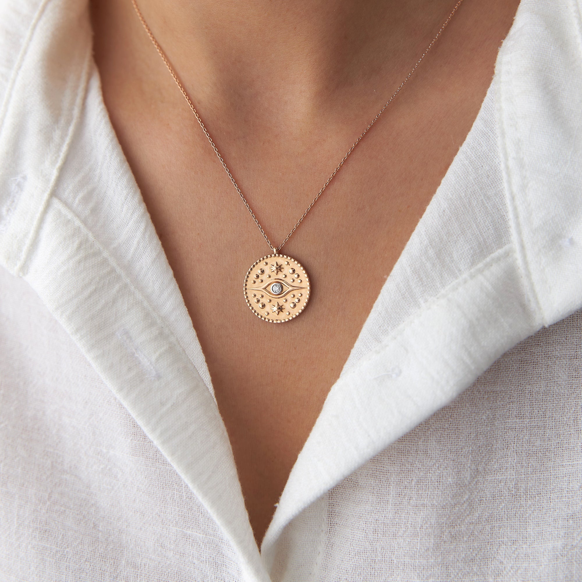 Diamond Medallion Coin Necklace