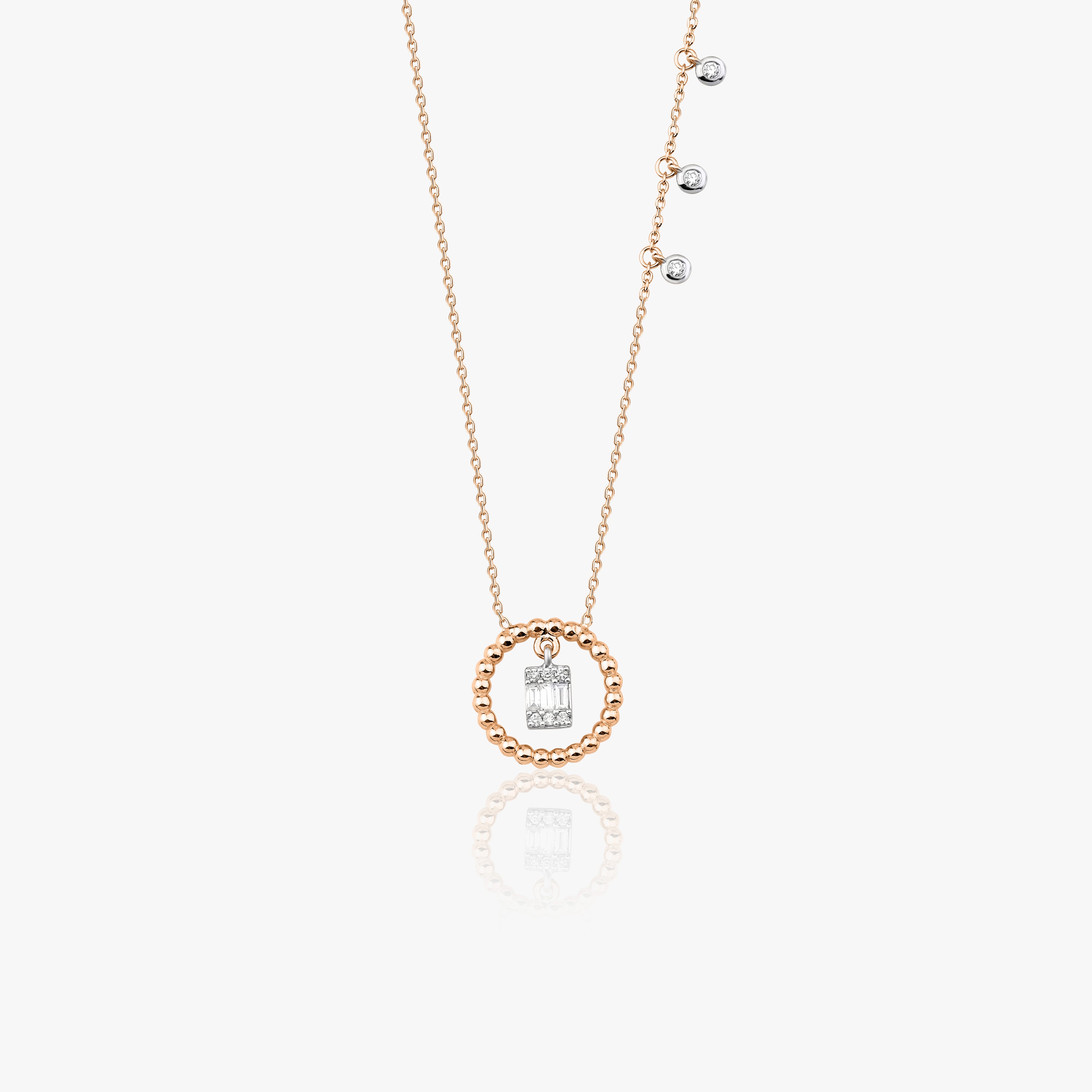 Diamond Circle Necklace With Dangling Bezel Charms in 14K Gold