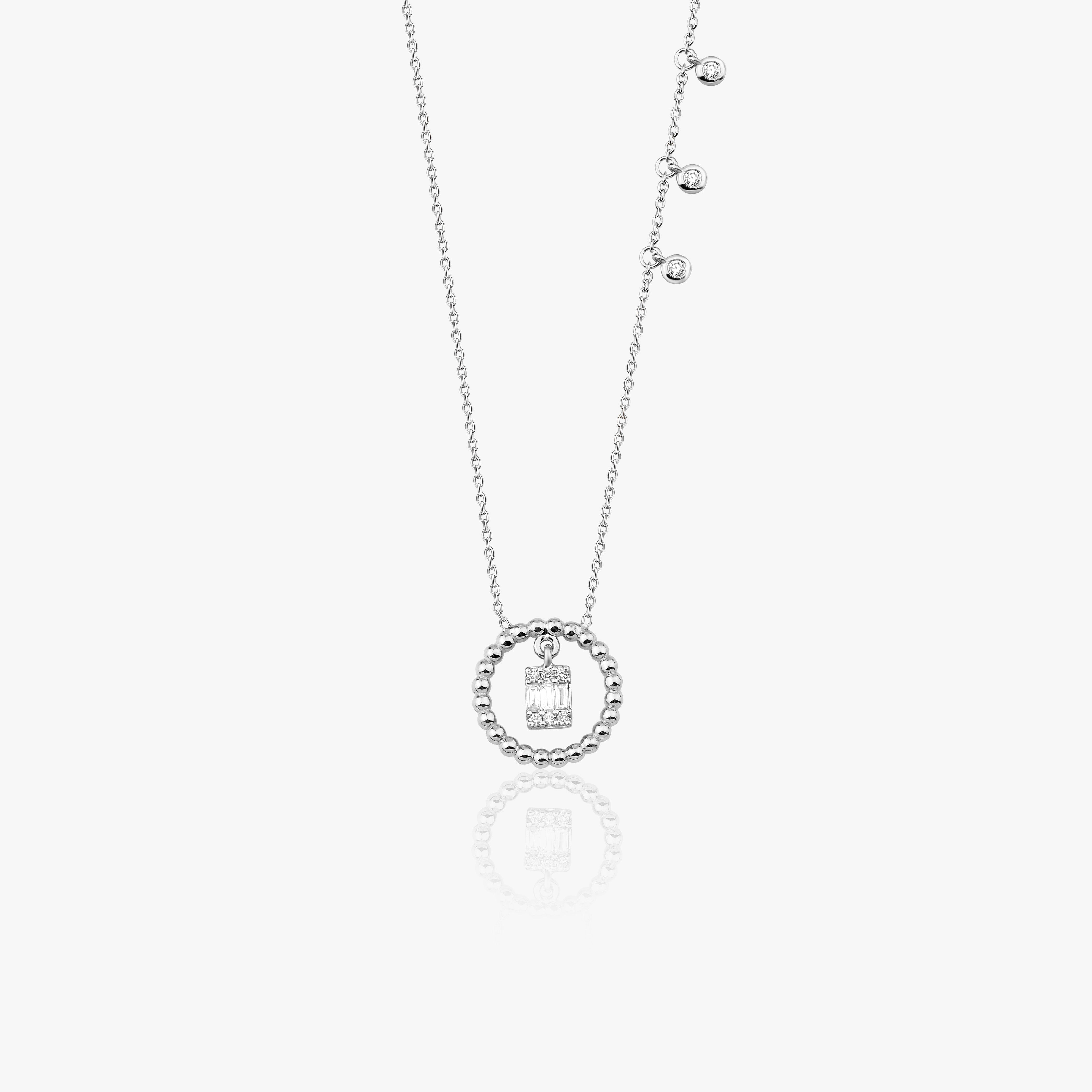 Diamond Circle Necklace With Dangling Bezel Charms in 14K Gold