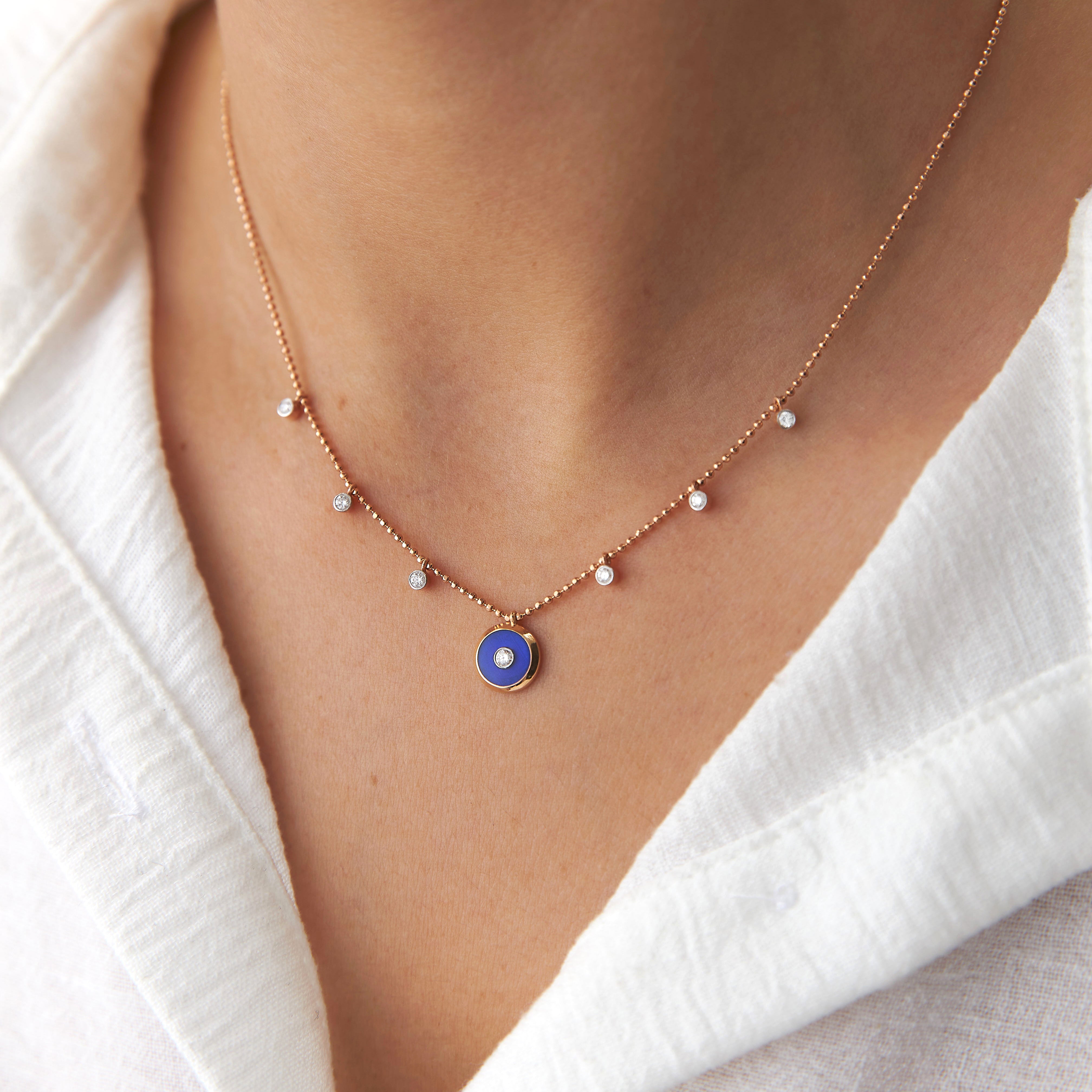 Diamond Eye Station Necklace in 14K Gold