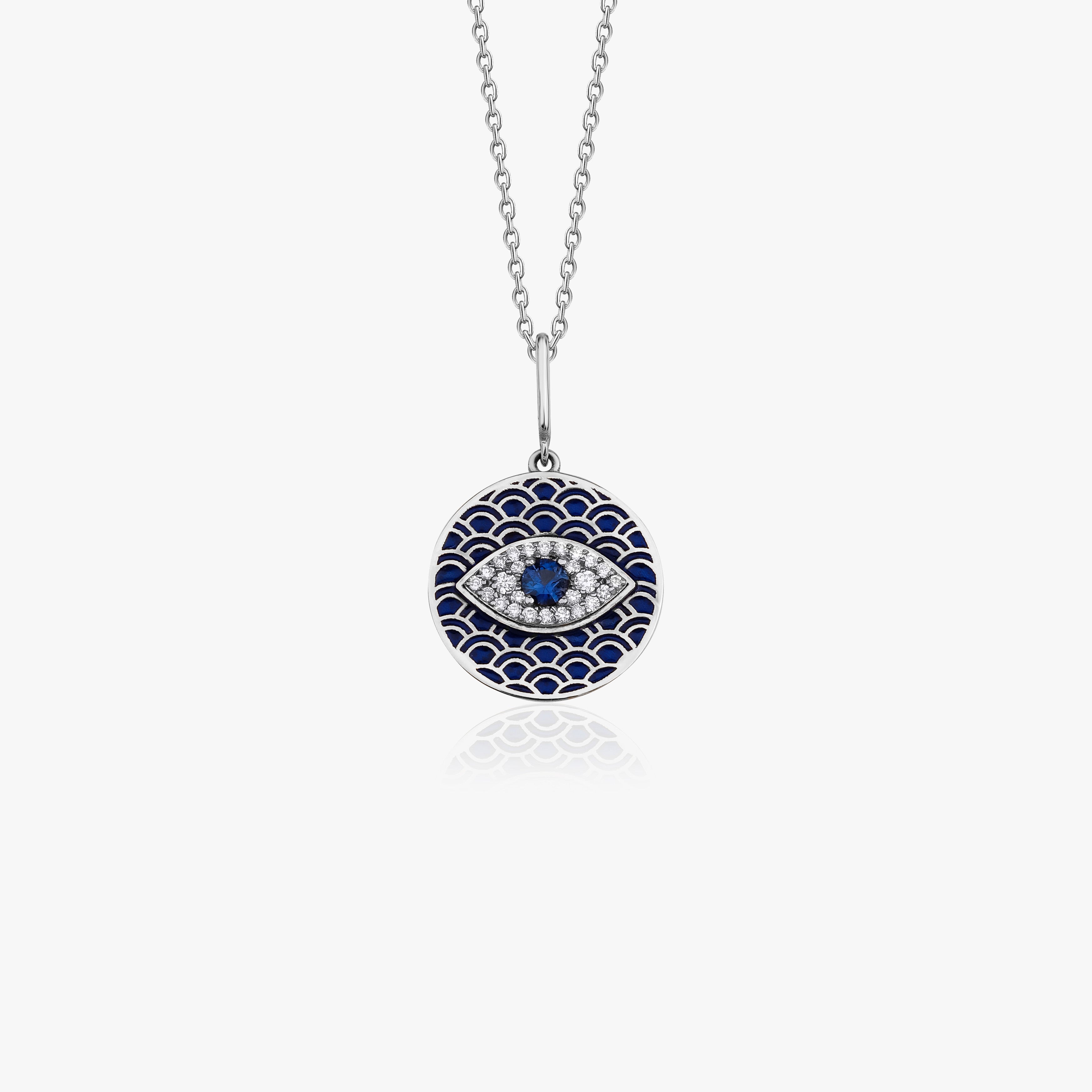Blue Sapphire and Diamond Evil Eye Protection Pendant Necklace
