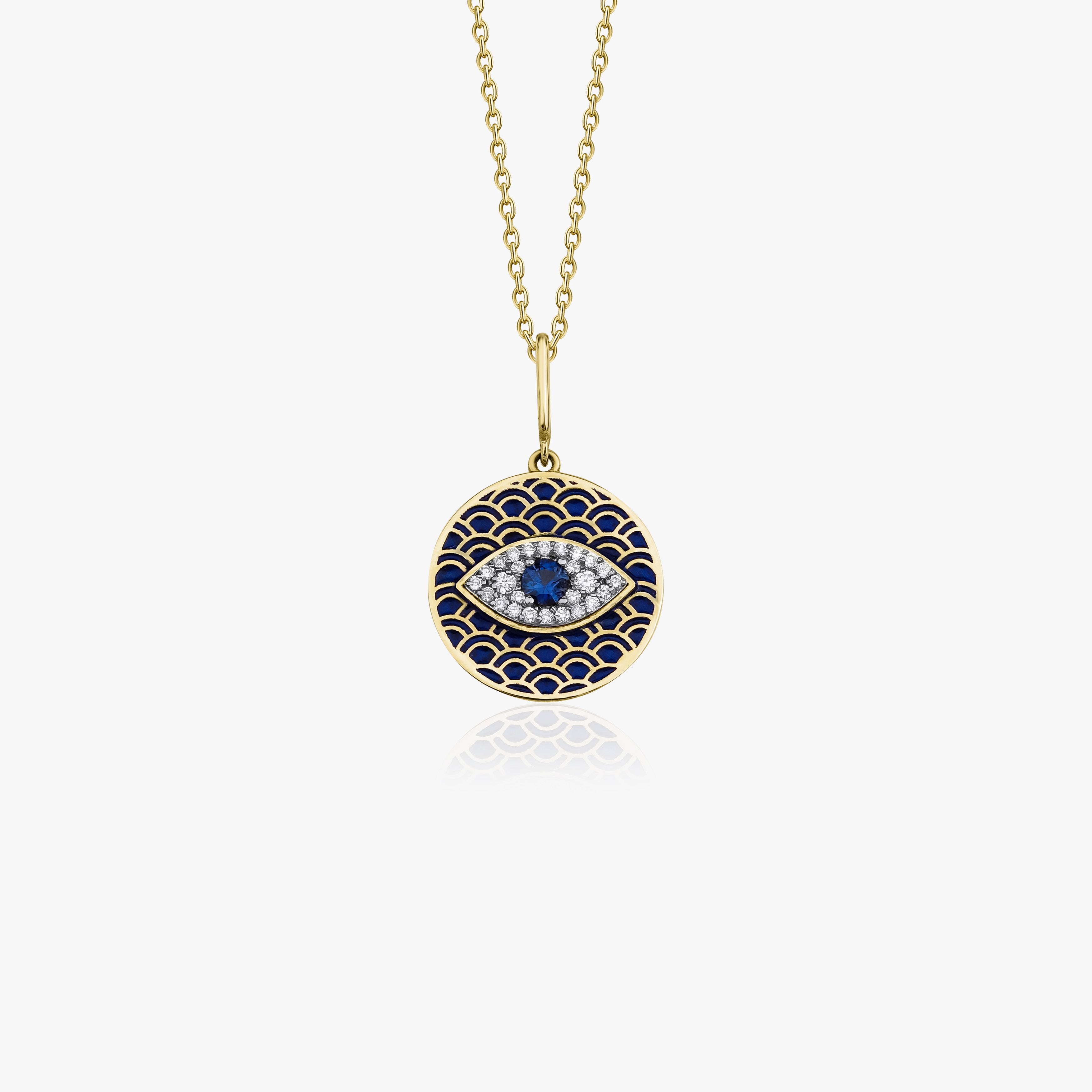 Blue Sapphire and Diamond Evil Eye Protection Pendant Necklace