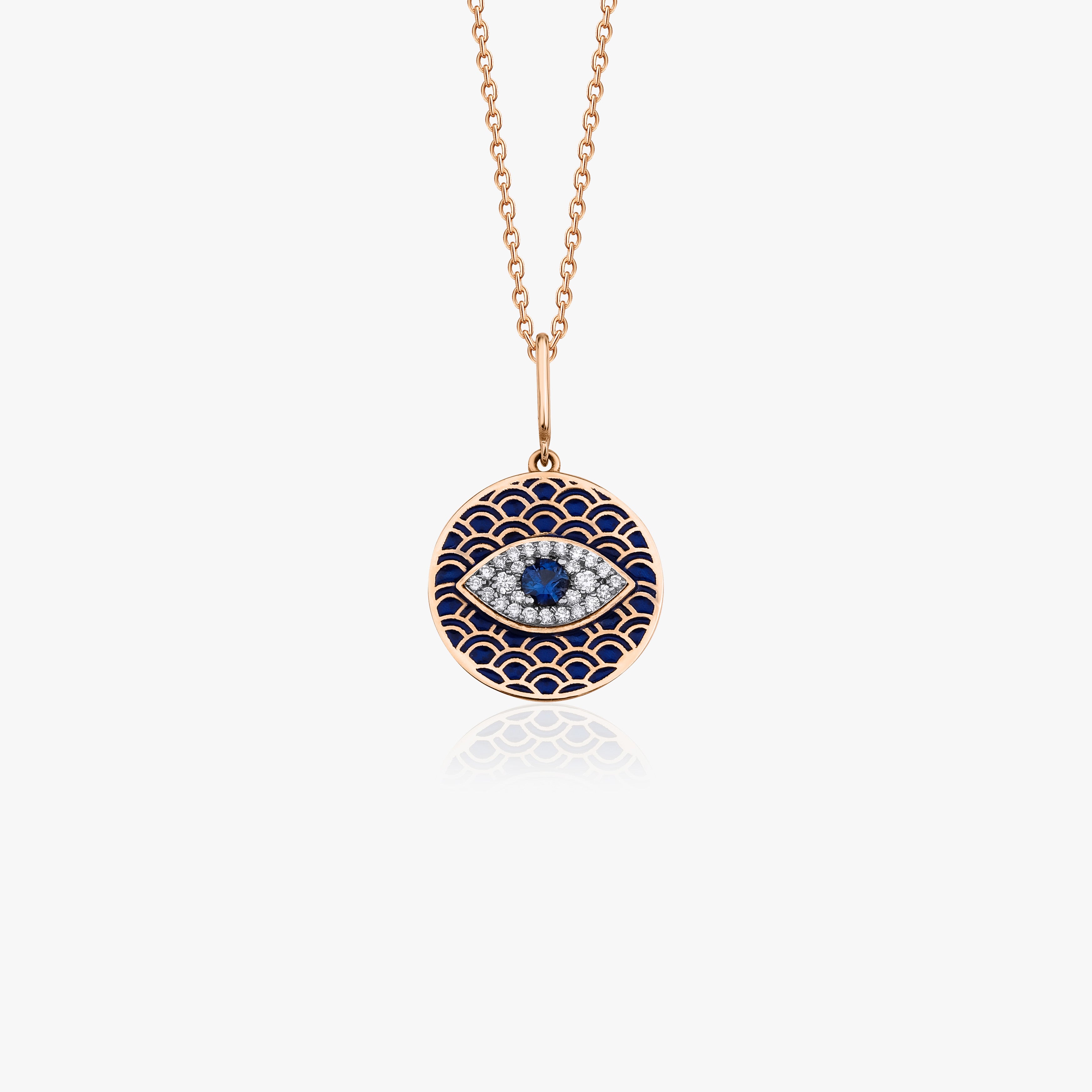 Blue Sapphire and Diamond Evil Eye Protection Pendant Necklace