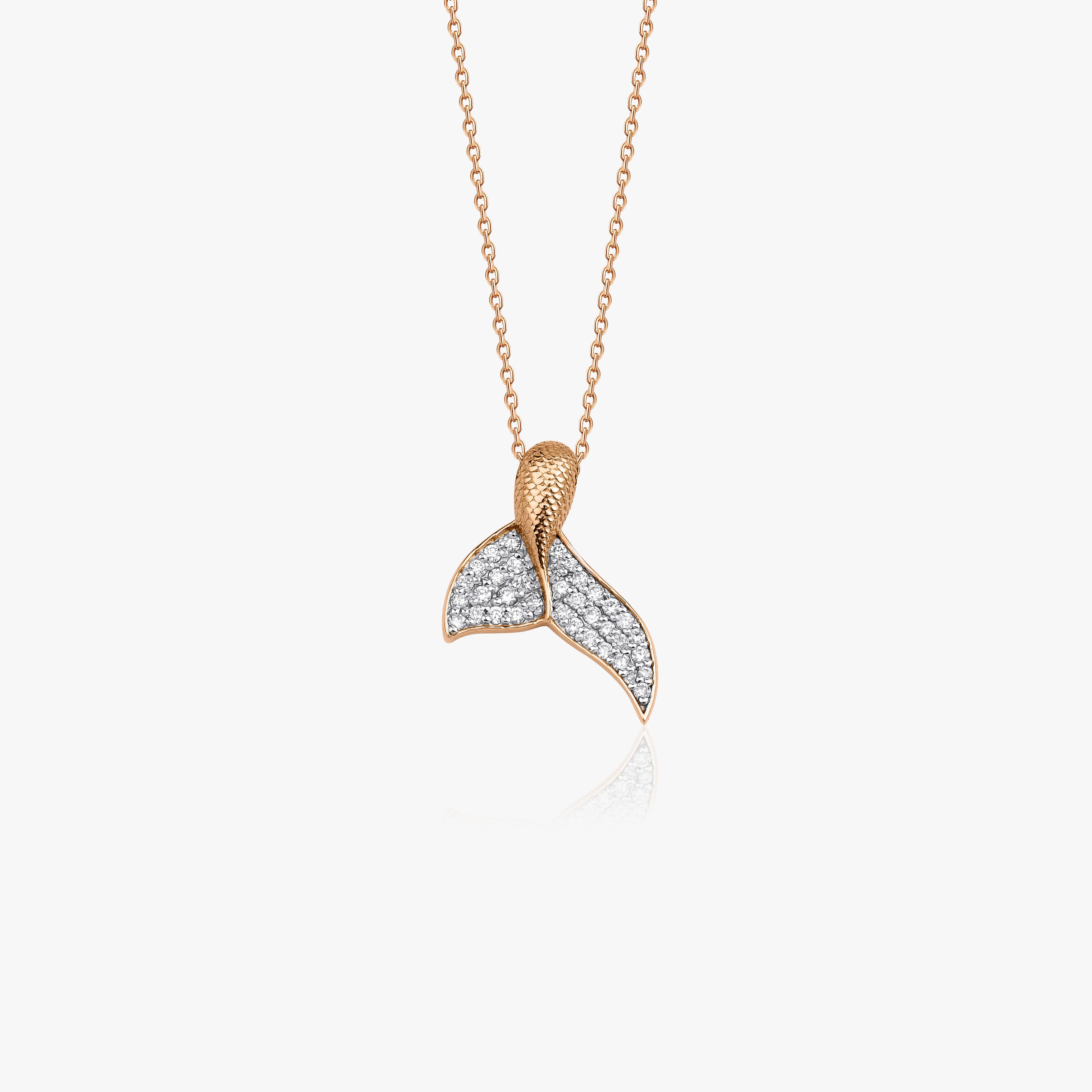 Diamond Whale Tail Necklace in 14K Gold