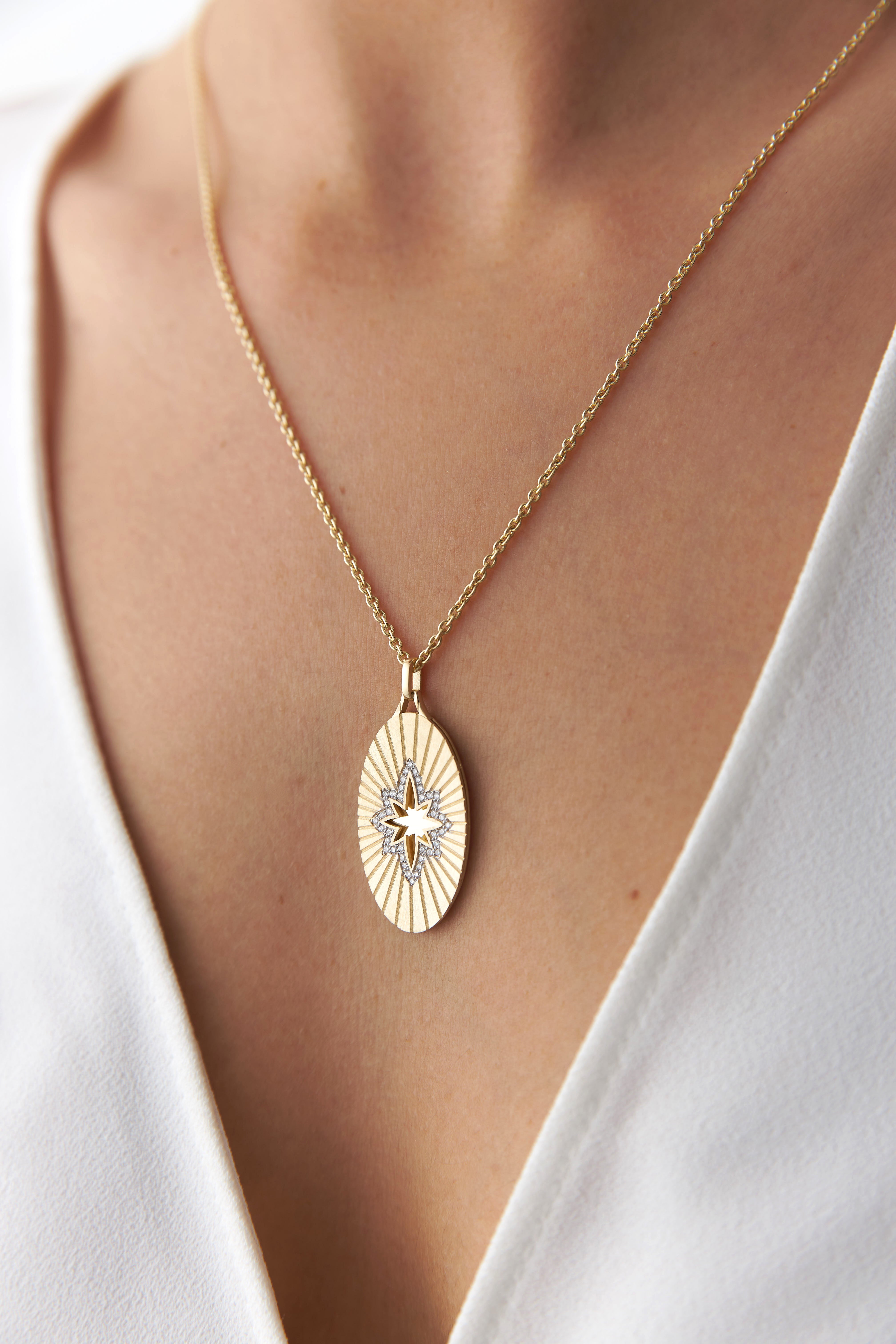 Large Diamond North Star Necklace in 14K Gold