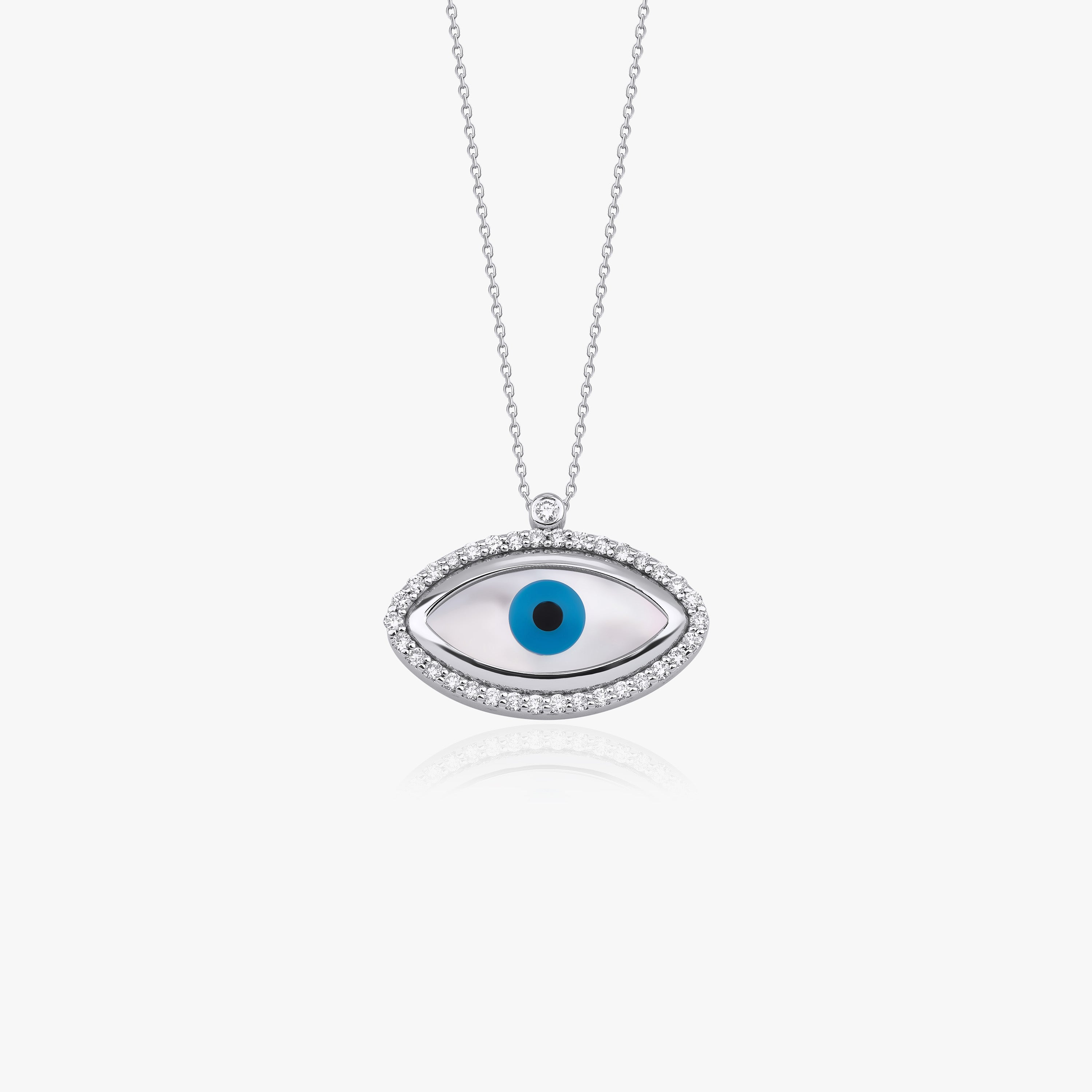 Diamond Greek Evil Eye Necklace in 14K White Gold