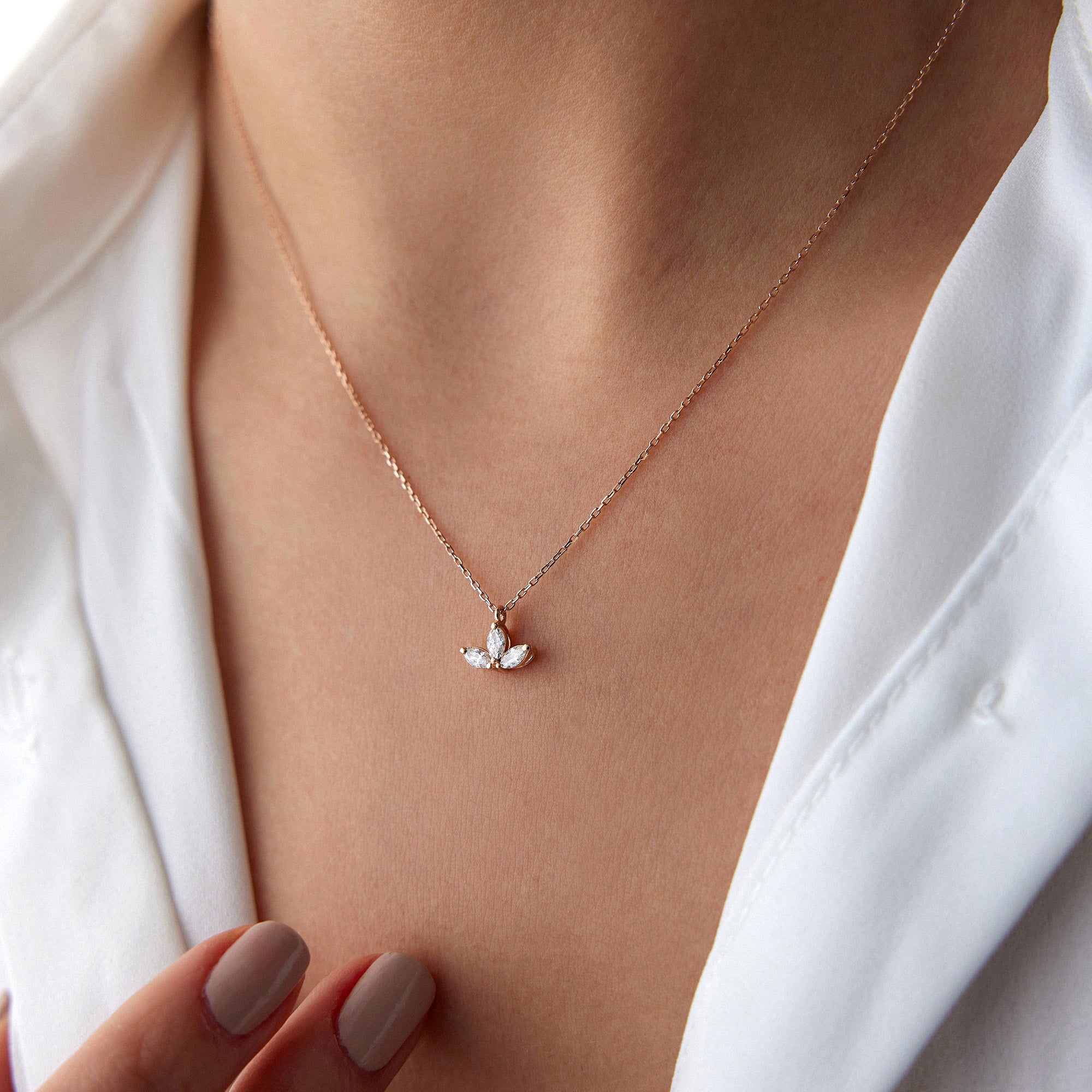 Marquise Diamond Necklace Available in 14K and 18K Gold