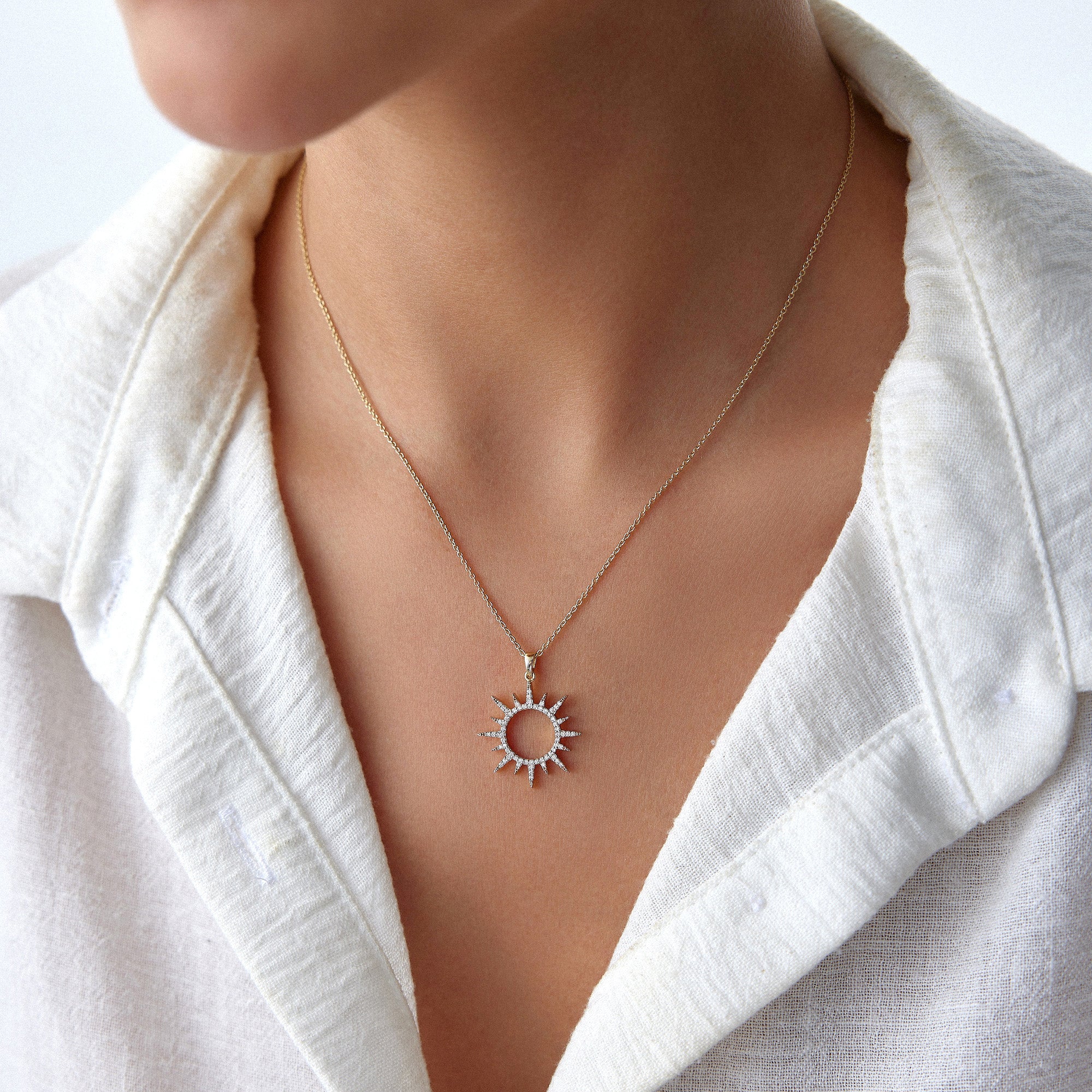 Diamond Sun Pendant Necklace Available in 14K Gold and 18K Gold