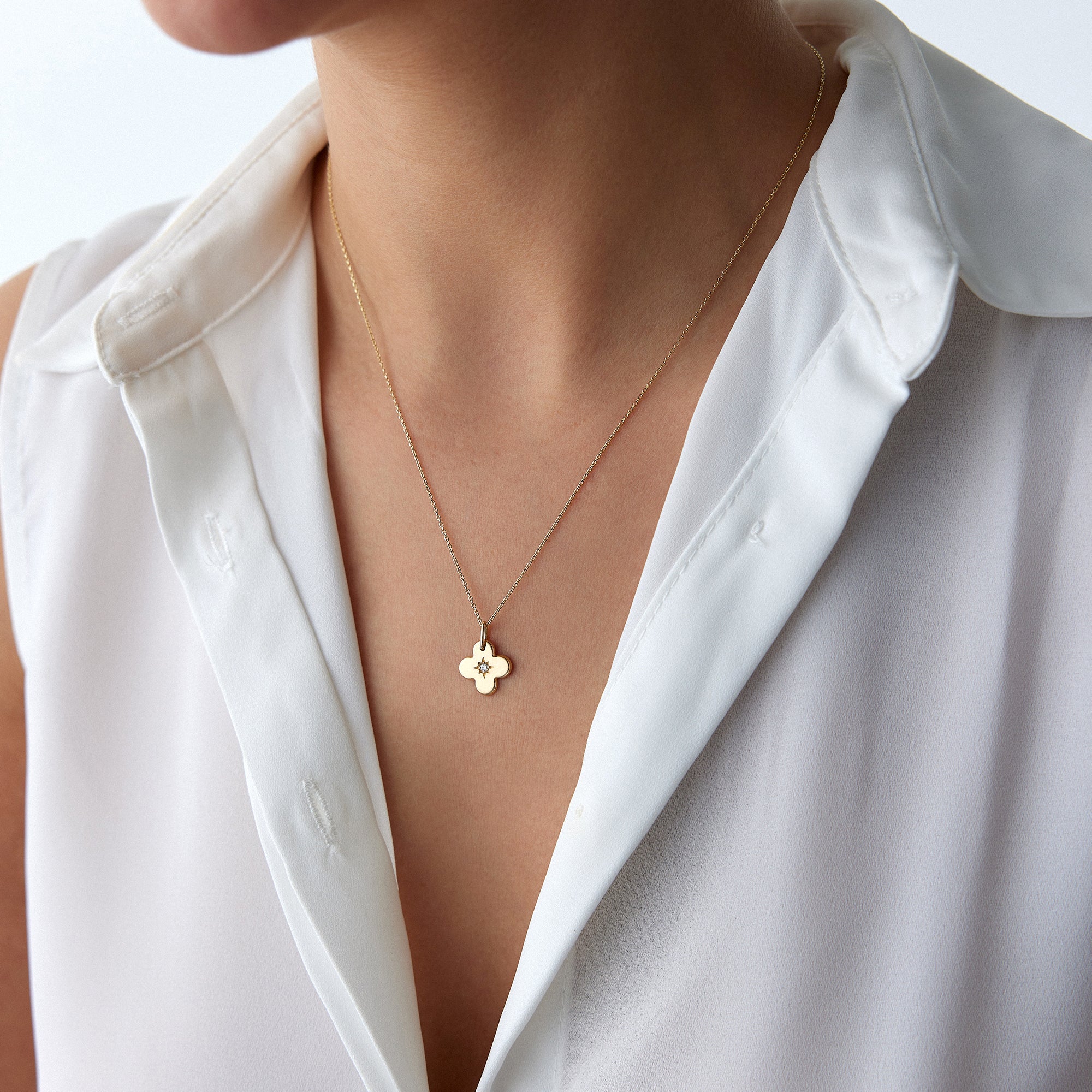 Mini Diamond Clover Necklace in 14K Gold