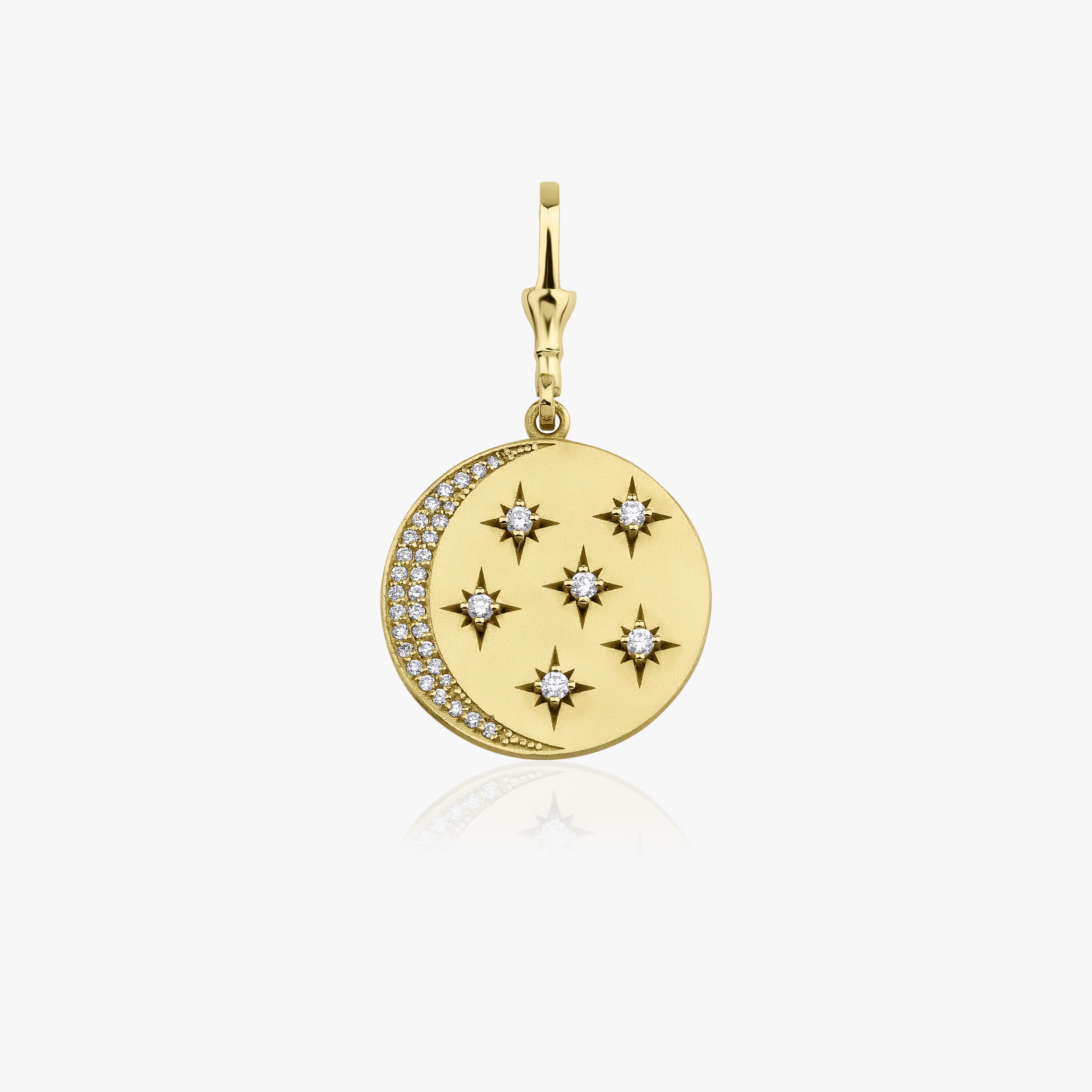 Diamond Crescent and Star Medallion Pendant Available in 14K and 18K Gold