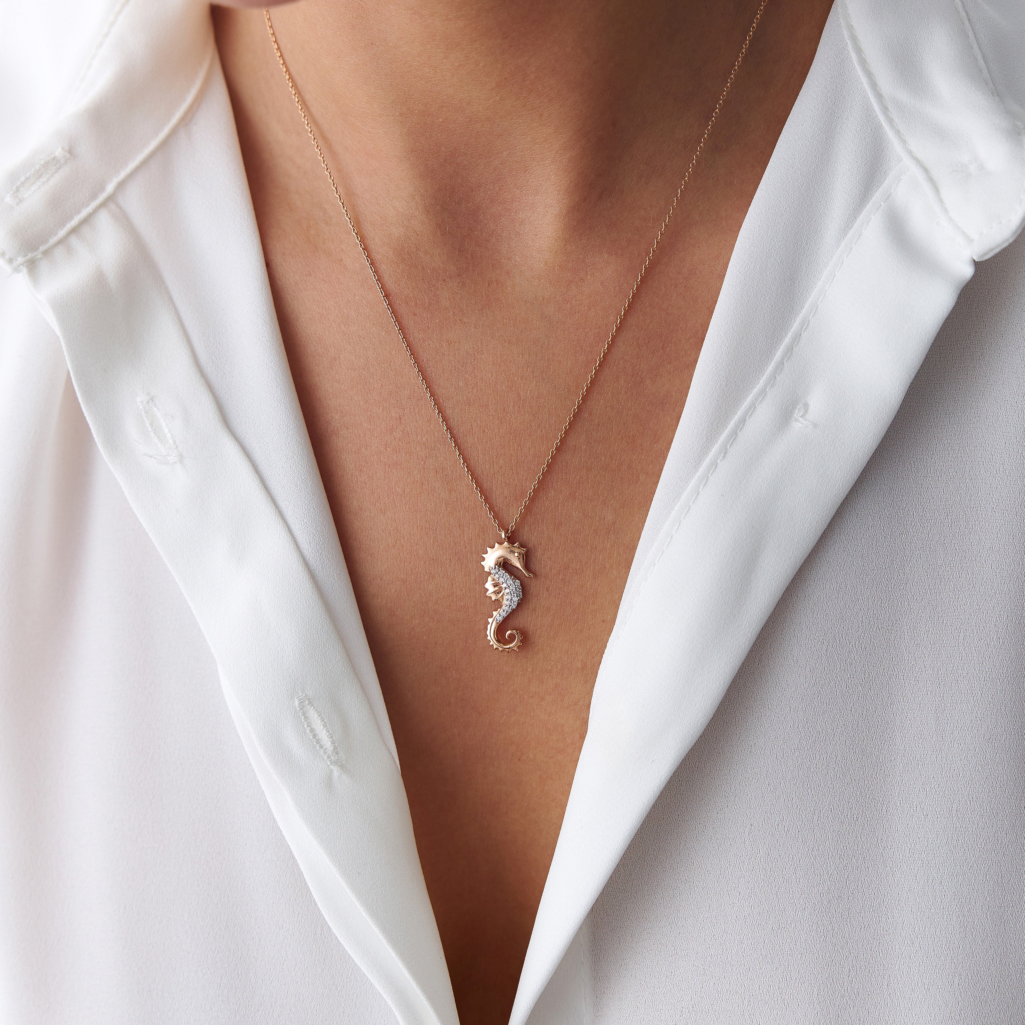 Diamond Seahorse Pendant Necklace