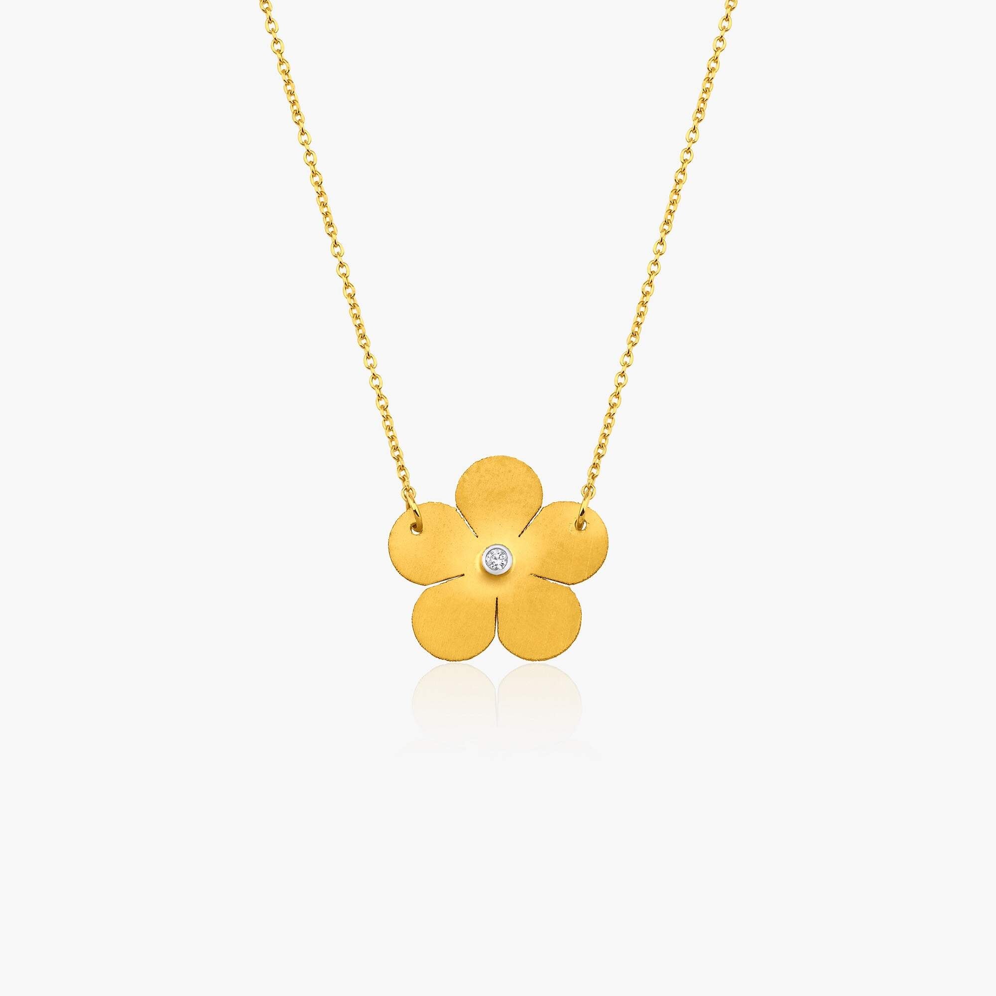 Matte Finish Diamond Flower Necklace in 14K Gold