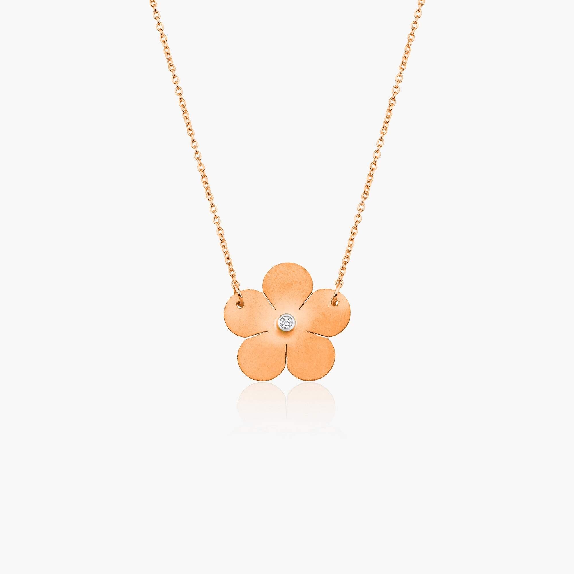 Matte Finish Diamond Flower Necklace in 14K Gold