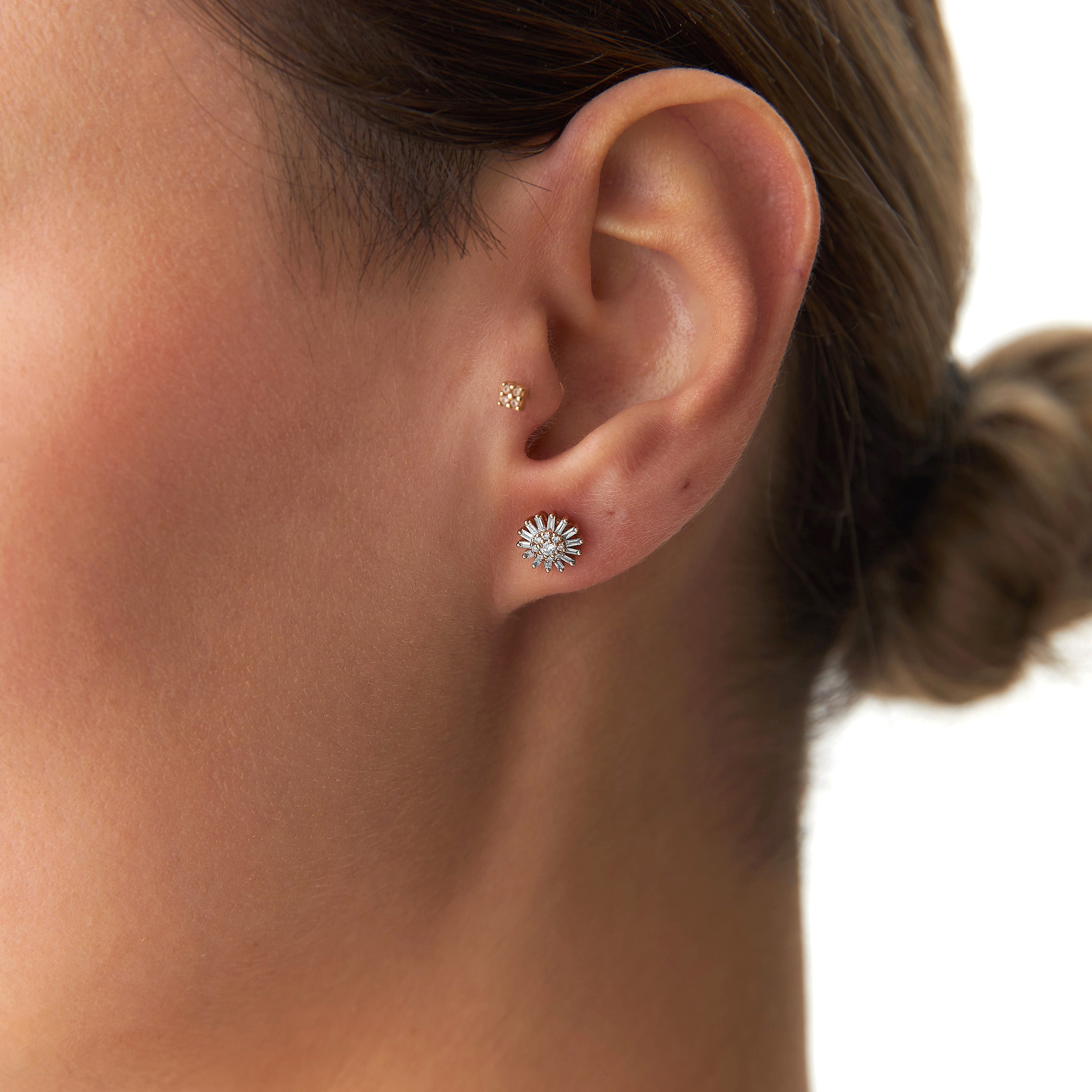 Diamond Flower Stud Earrings in 14K Gold