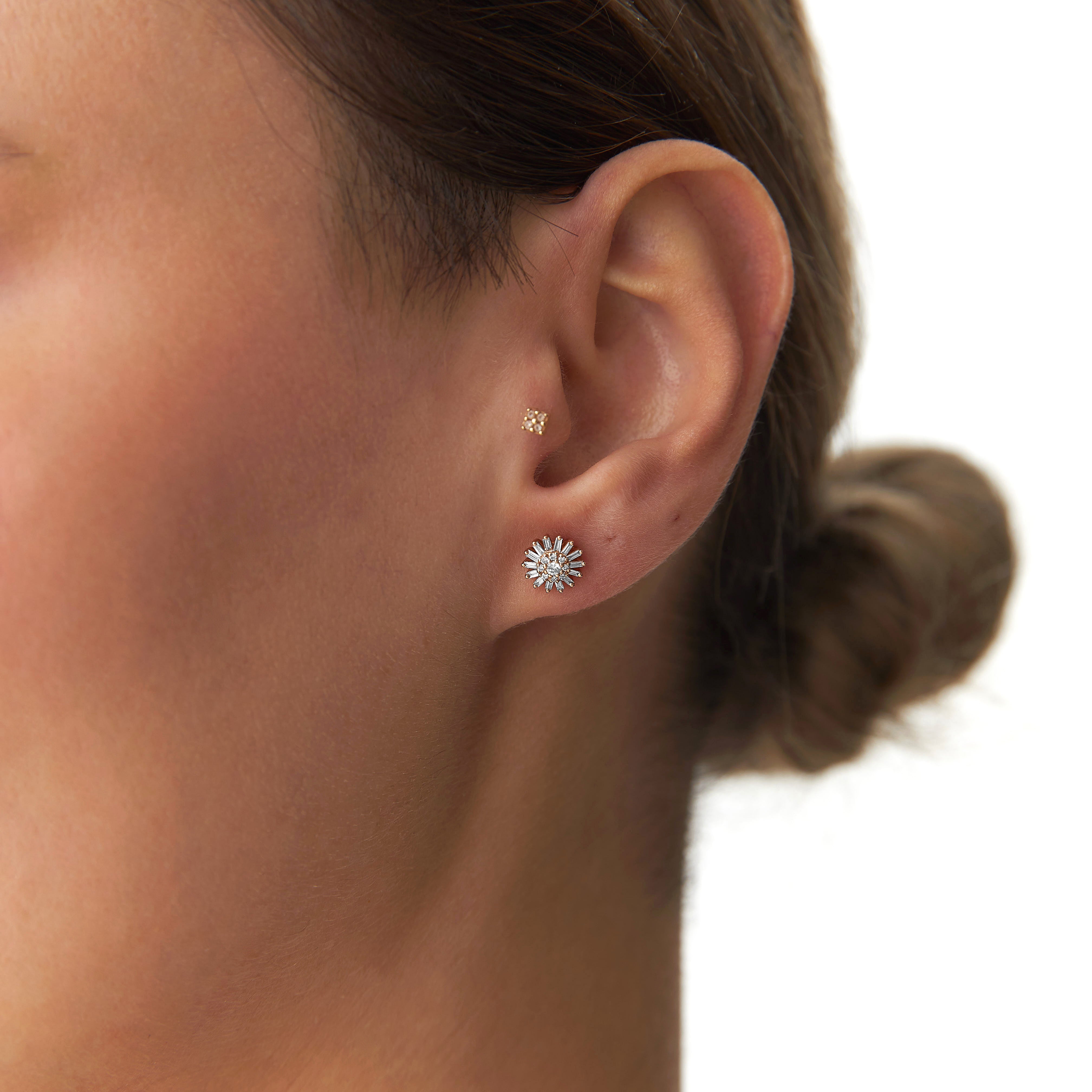 Diamond Flower Stud Earrings in 14K Gold