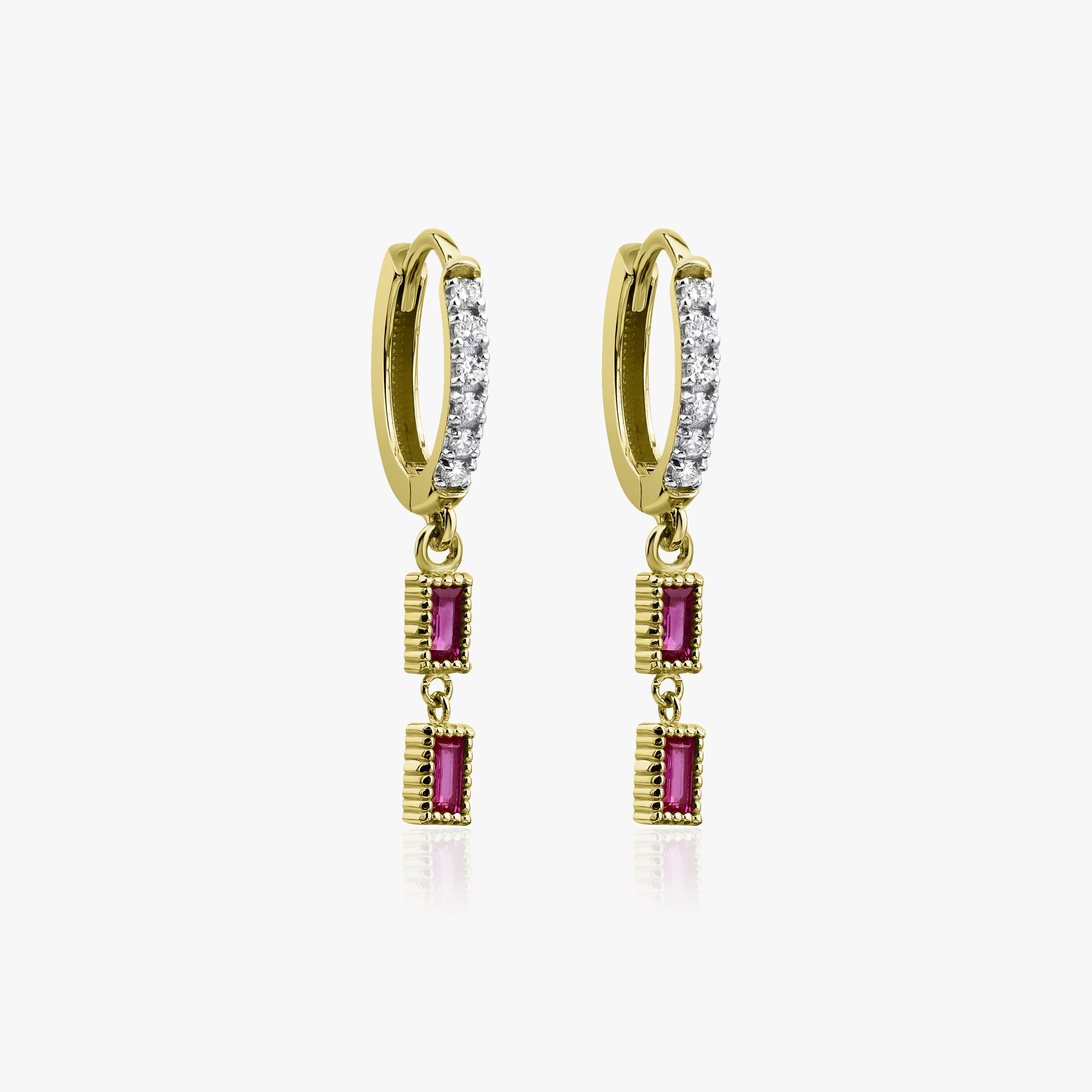 Ruby and Diamond Dangle Earrings in 14K Gold