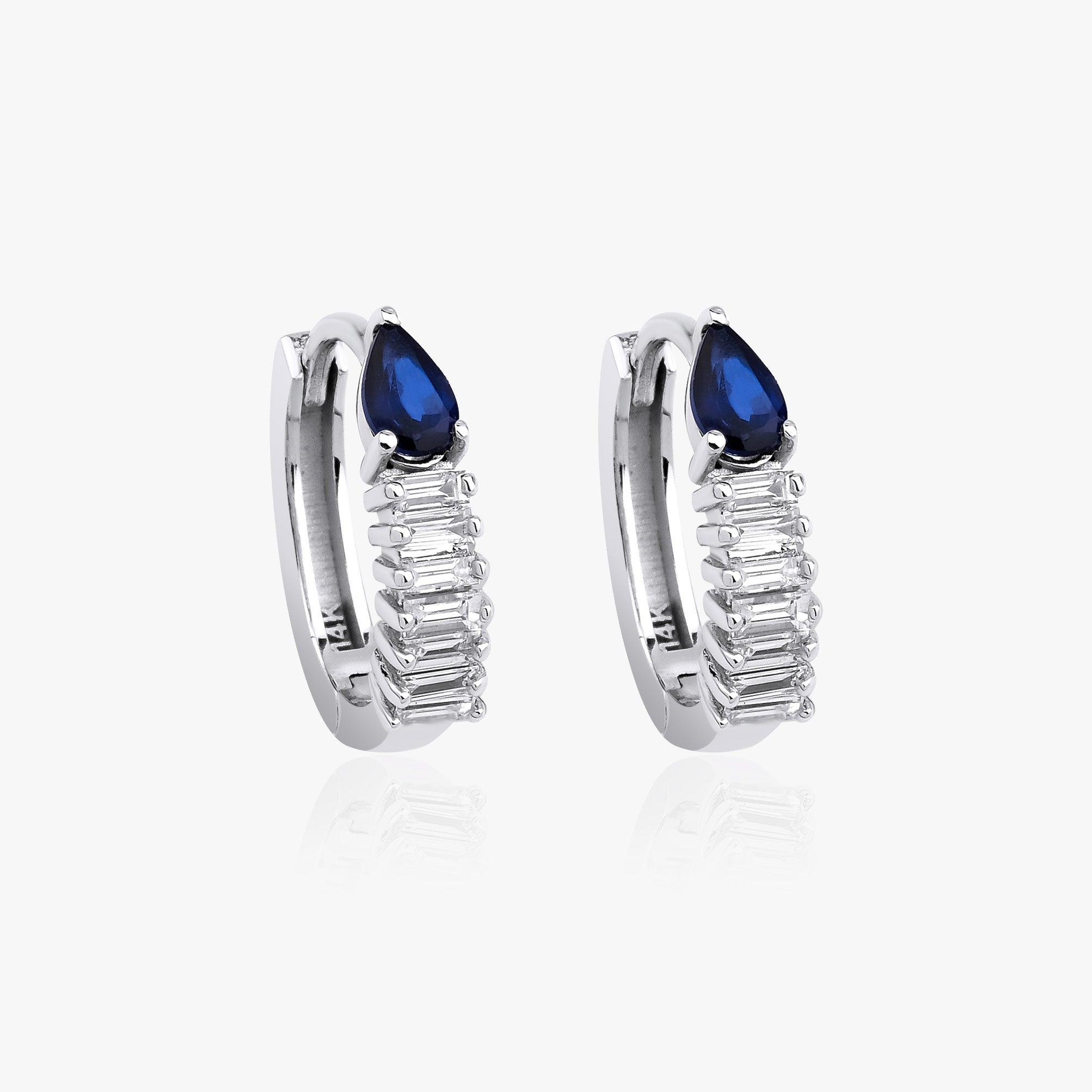 Sapphire Earrings With Baguette Cut Diamonds AvailableiIn 14K and 18K Gold